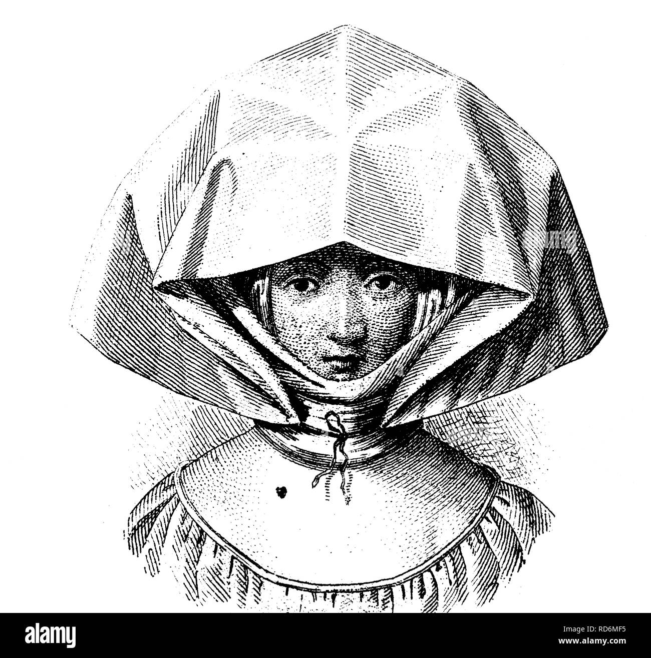 La moda nel Medioevo, biancheria cappa dal 1510, storico illustrazione Foto Stock