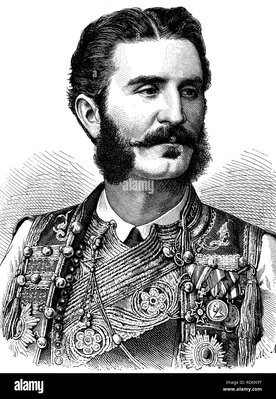 Nikola Petrovic Njegos, 1841-1921, il principe e il re del Montenegro, storico illustrazione, circa 1886 Foto Stock