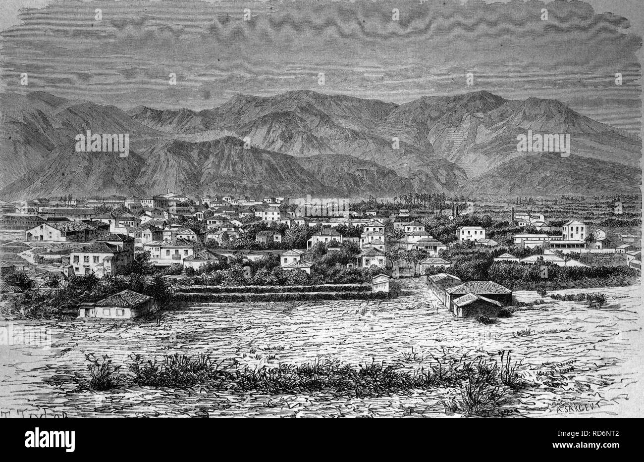 Vista di Sparta, Grecia, storico illustrazione, circa 1886 Foto Stock