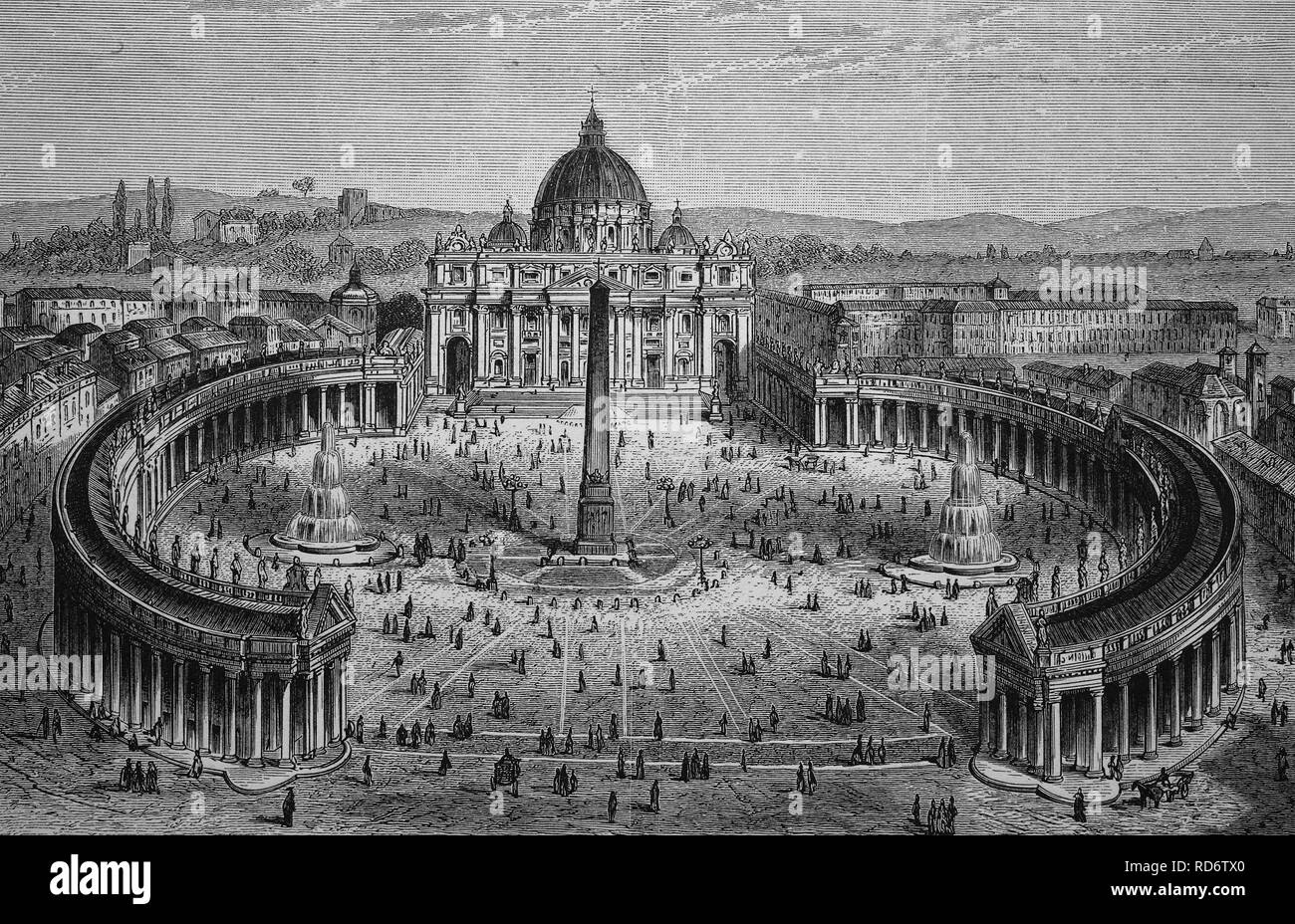 Piazza San Pietro a Roma, Italia, storico xilografia, circa 1870 Foto Stock