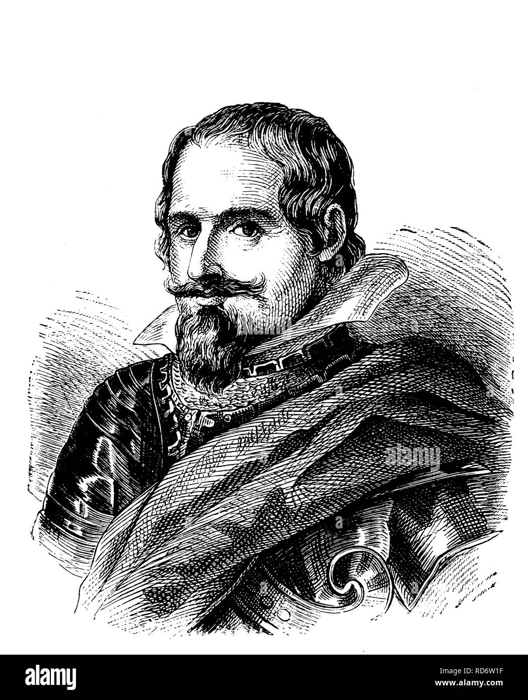 Don Gaspar de Guzman, Conde de Olivares, 1587 - 1645, portando il ministro della Spagna durante il regno di Filippo IV, xilografia dal 1880 Foto Stock