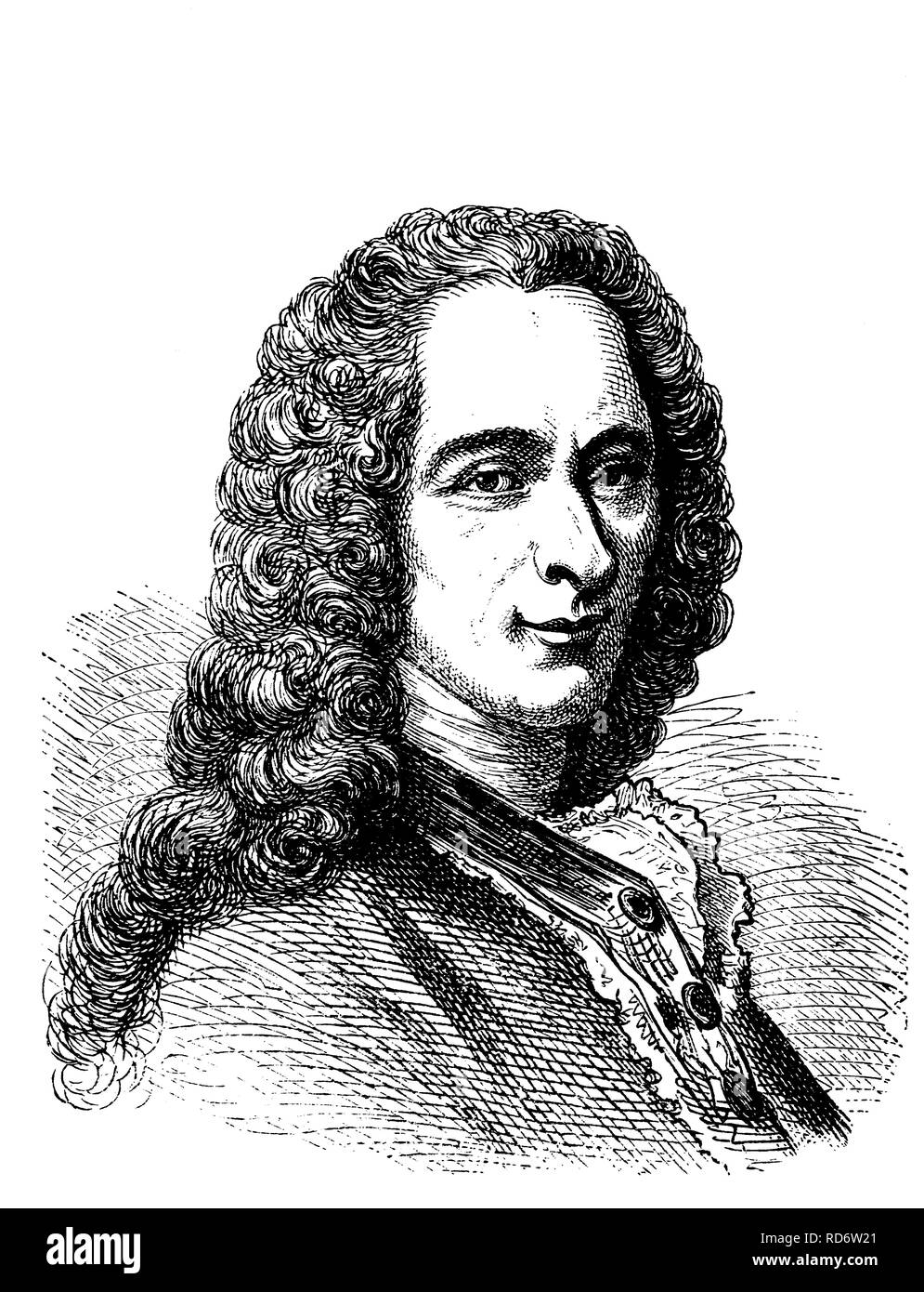Francois Marie Voltaire, 1694 - 1778, autore francese, xilografia dal 1880 Foto Stock