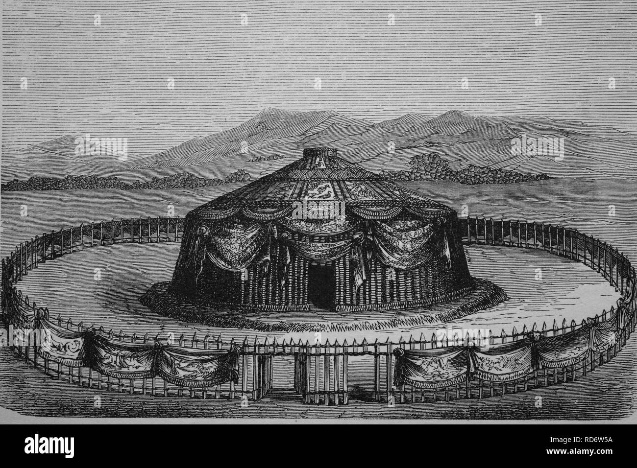 Tenda di guerra di Gengis Khan, xilografia dal 1880 Foto Stock