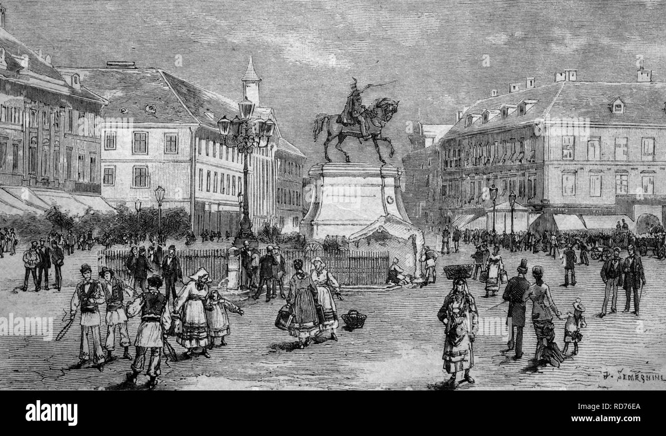 Fellachich piazza di Agram, ora Zagreb, Croazia, storico illustrazione, circa 1886 Foto Stock