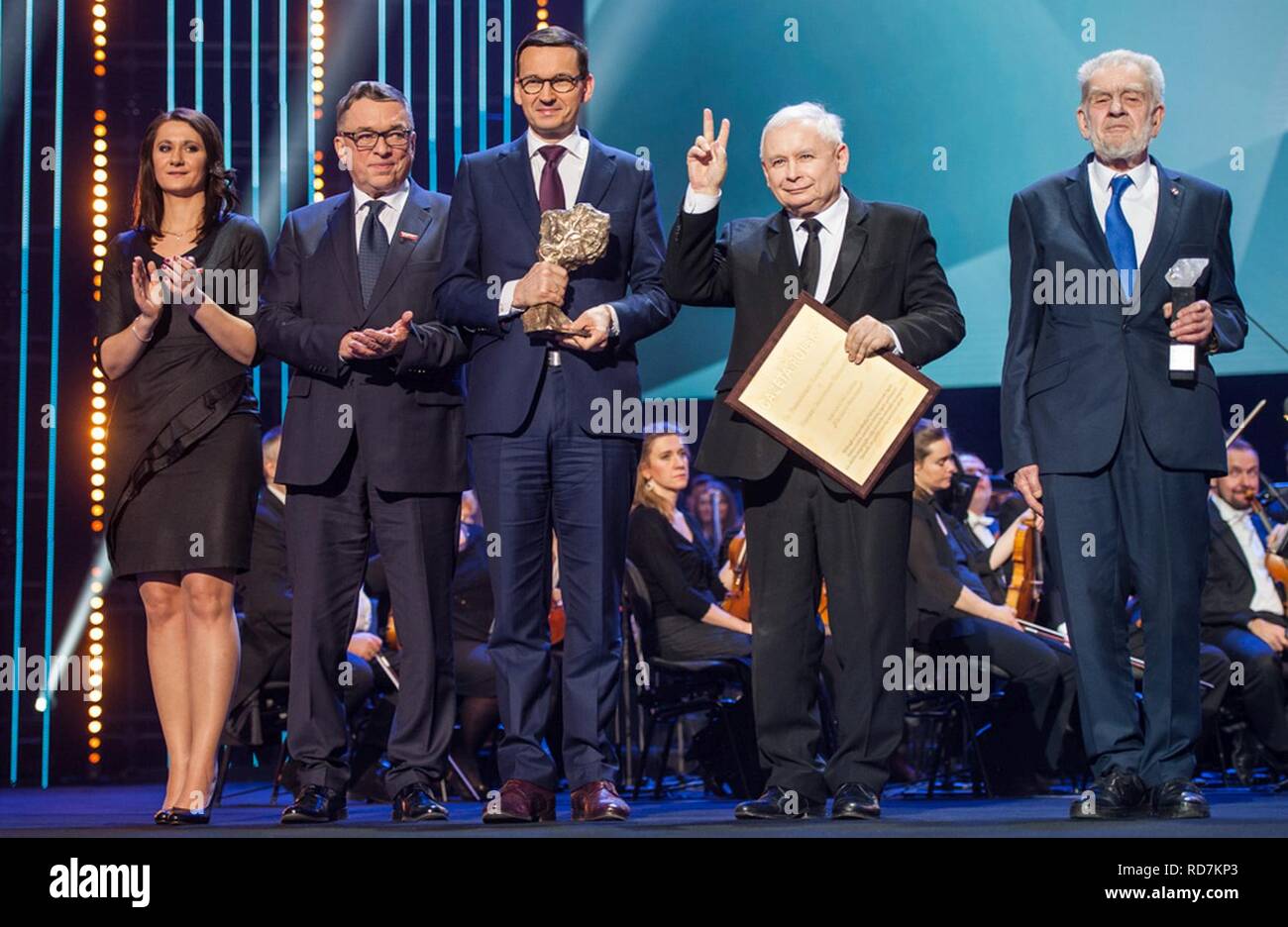 Andrzej Gwiazda Jarosław Kaczyński Mateusz Morawiecki Człowieka Gala Roku 2017 Gazety Polskiej. Foto Stock