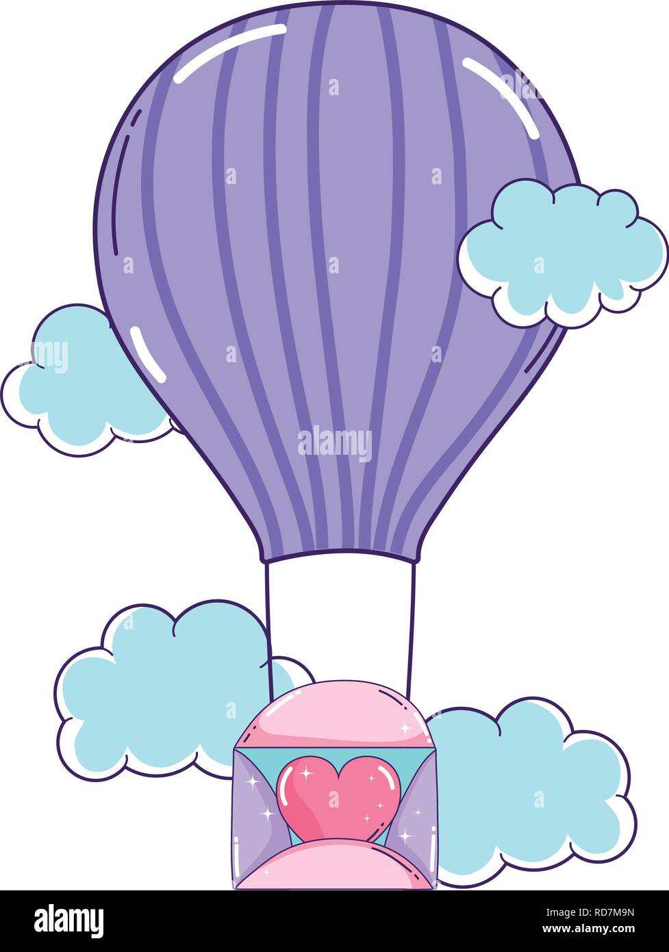 Busta con cuore volare in mongolfiera aria caldo Illustrazione Vettoriale