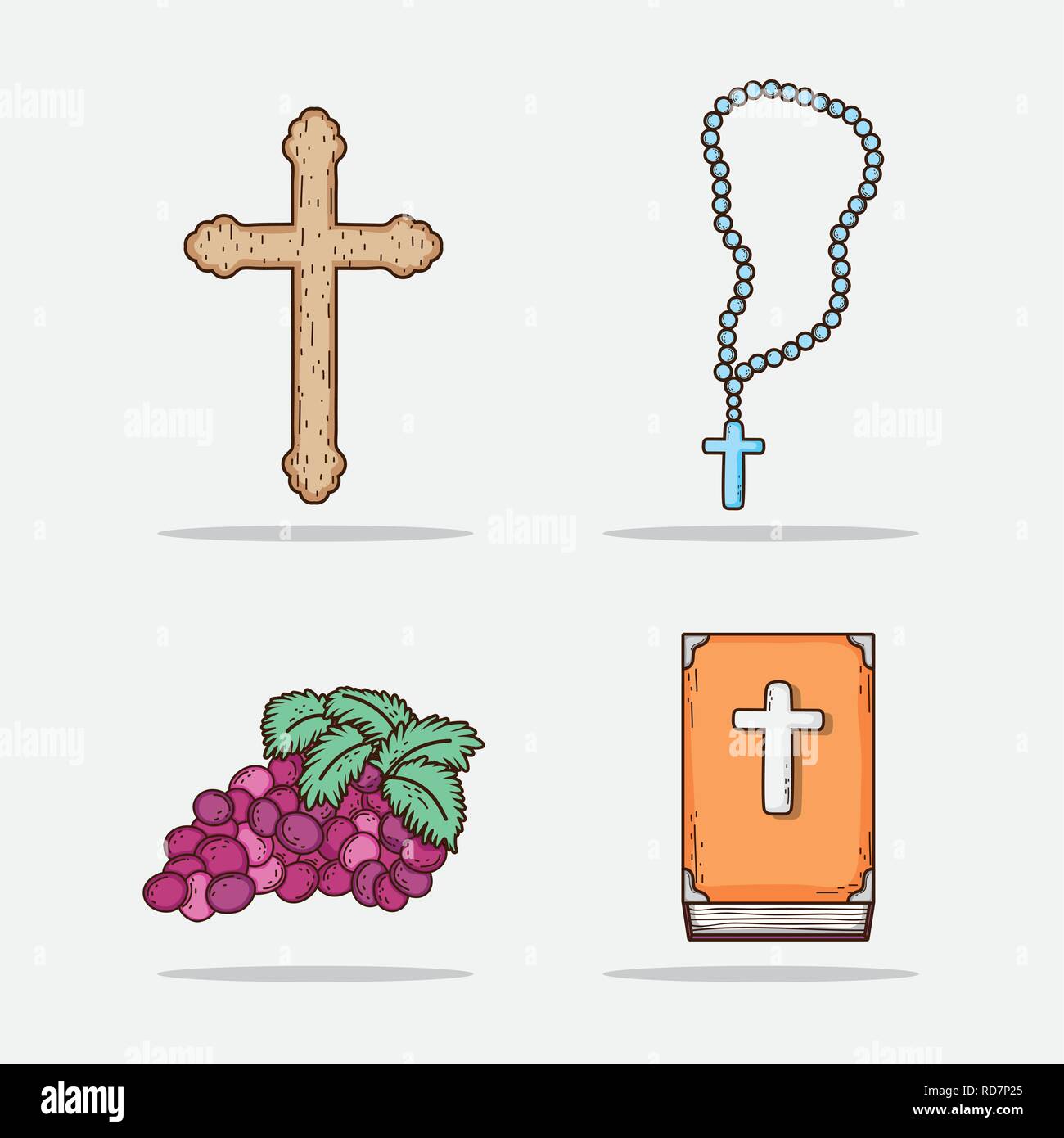 Impostare croce con rosario e bibble con mosti di uve Illustrazione Vettoriale