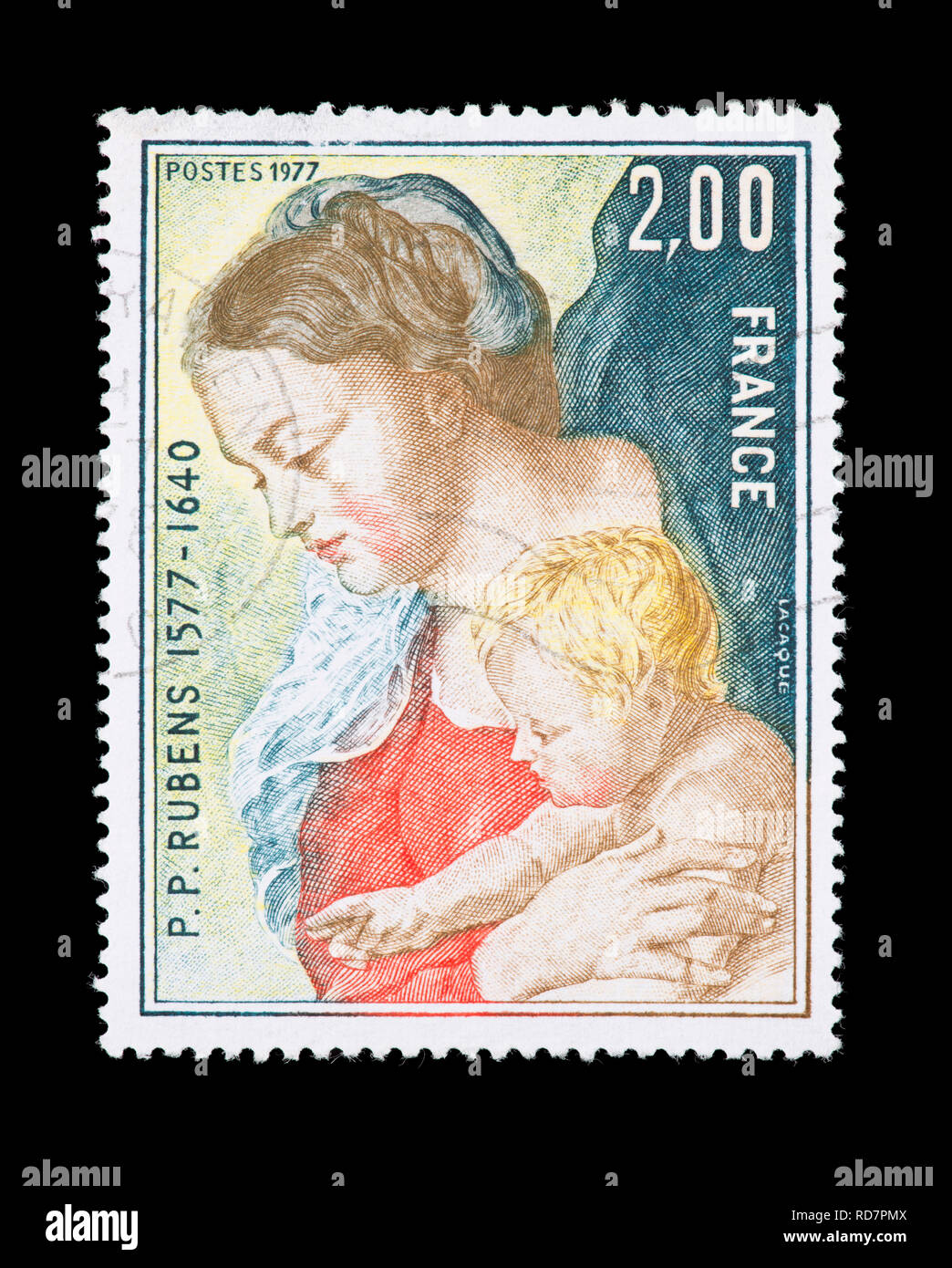 Francobollo fro Francia raffigurante il Rubens dipinto 'Vergine e il bambino' Foto Stock