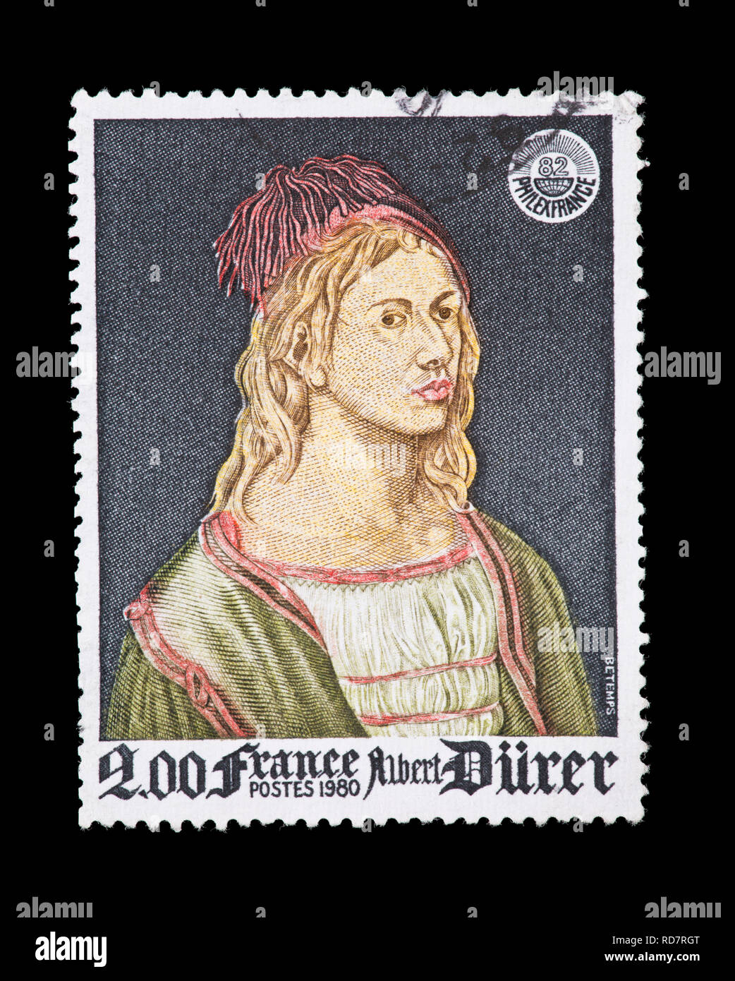 Francobollo da Francia raffigurante un autoritratto di Albrecht Dürer Foto Stock