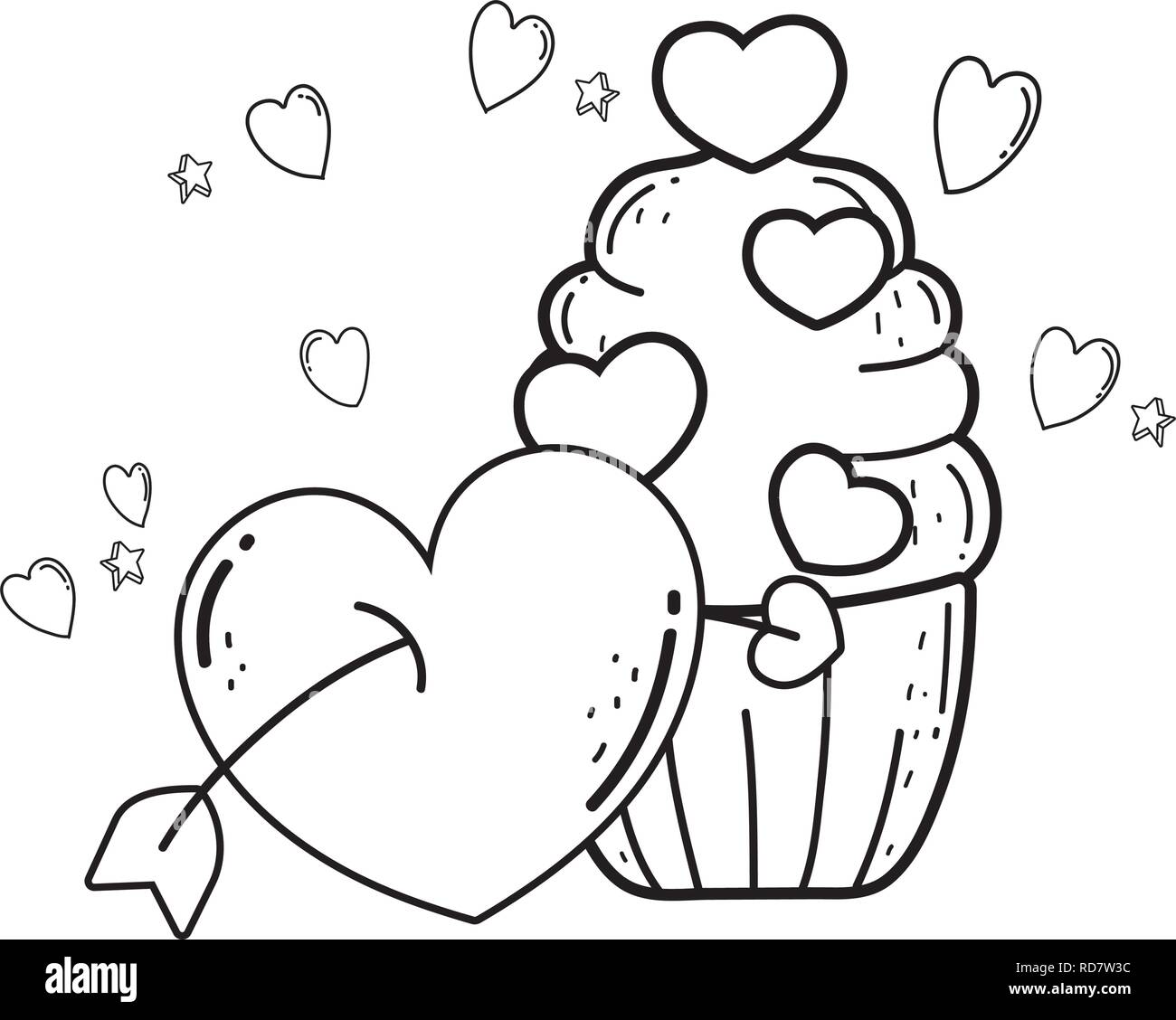 L'amore il giorno di san valentino tortina con il cuore e con la freccia Illustrazione Vettoriale