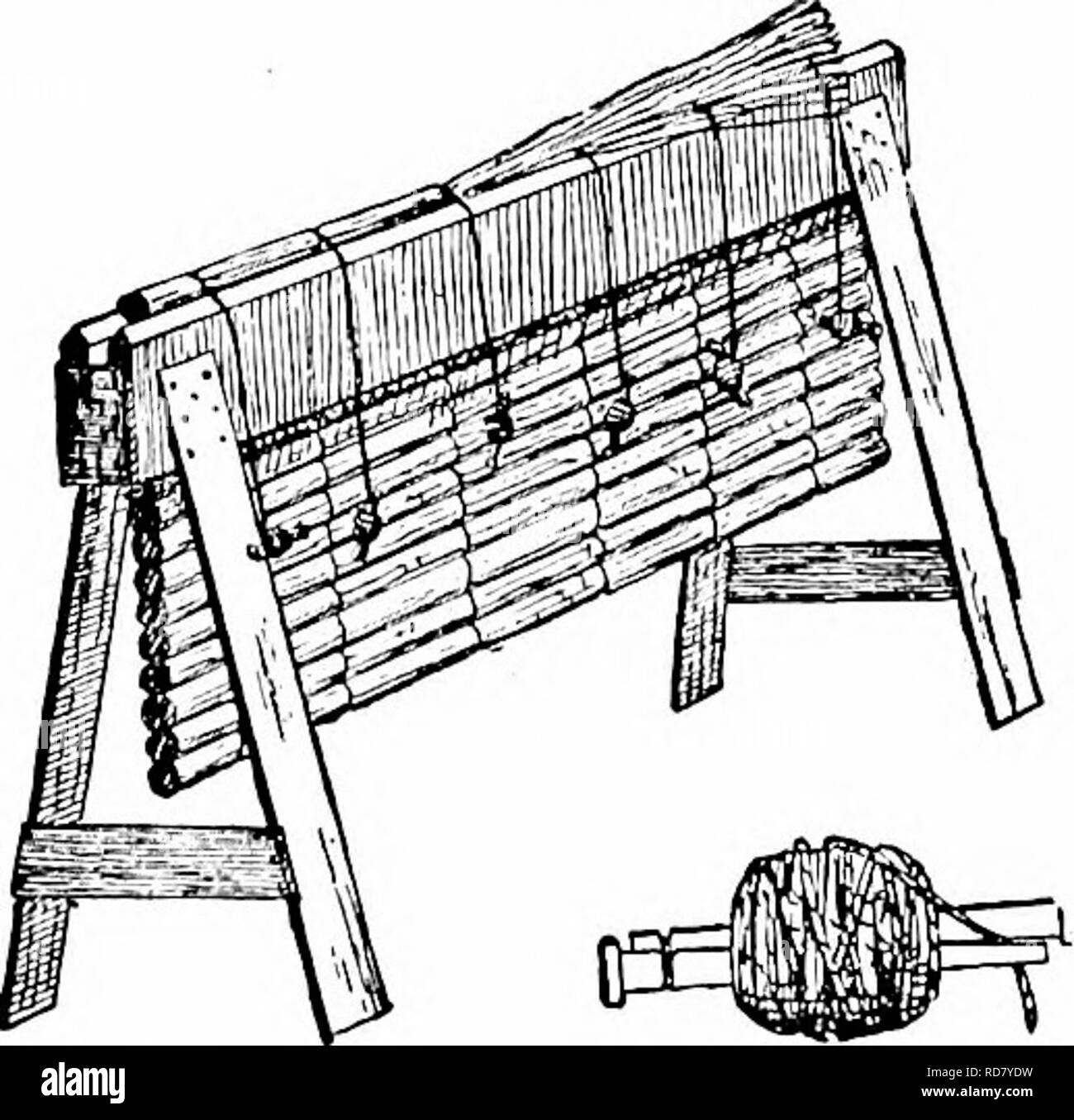 . Manuale di giardinaggio; una guida pratica per la realizzazione di motivi di casa e la coltivazione di fiori, frutta e verdura per uso domestico. Il giardinaggio. 176 Manuale di giardinaggio pavimenti ering. Pezzi vecchi di tappeti possono anche essere utilizzati. Vari focolaio mattings sono venduti da concessionari in giardinieri' fornisce. I giardinieri fanno spesso stuoie di paglia di segale, sebbene il prezzo di buona paglia e l'eccellenza del prodotto materiali rendono questo fatto in casa matting meno desiderabile della ex. Tali stuoie sono spesse e di lunga durata e sono arrotolati il mattino- ing, come mostrato in Fig. 199. Vi sono vari metodi per la produzione di questi Foto Stock