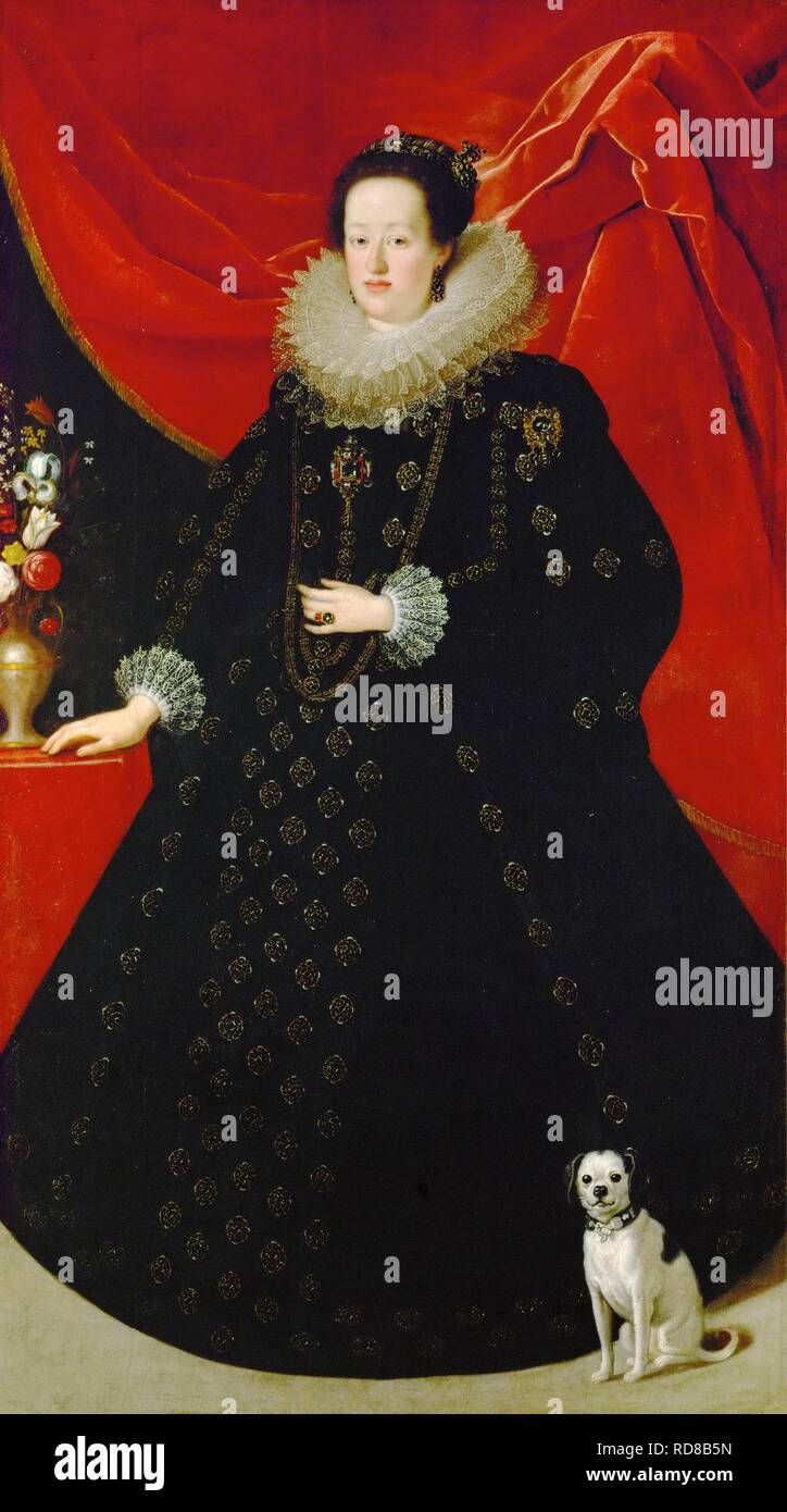 Ritratto di Eleonora Gonzaga (1598-1655), in abito nero. Museo: Museo di Storia dell'arte, Vienne. Autore: Sustermans, Justus (giusto). Foto Stock
