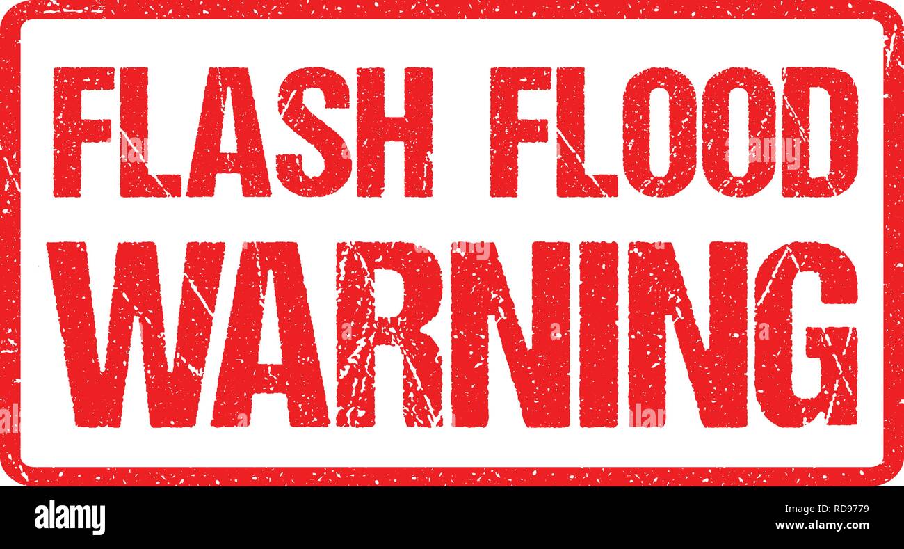 Allarme alluvione rapida, segno di avvertimento Banner rosso, allarme alluvione con Distressed Grunge Texture di gomma. Illustrazione Vettoriale
