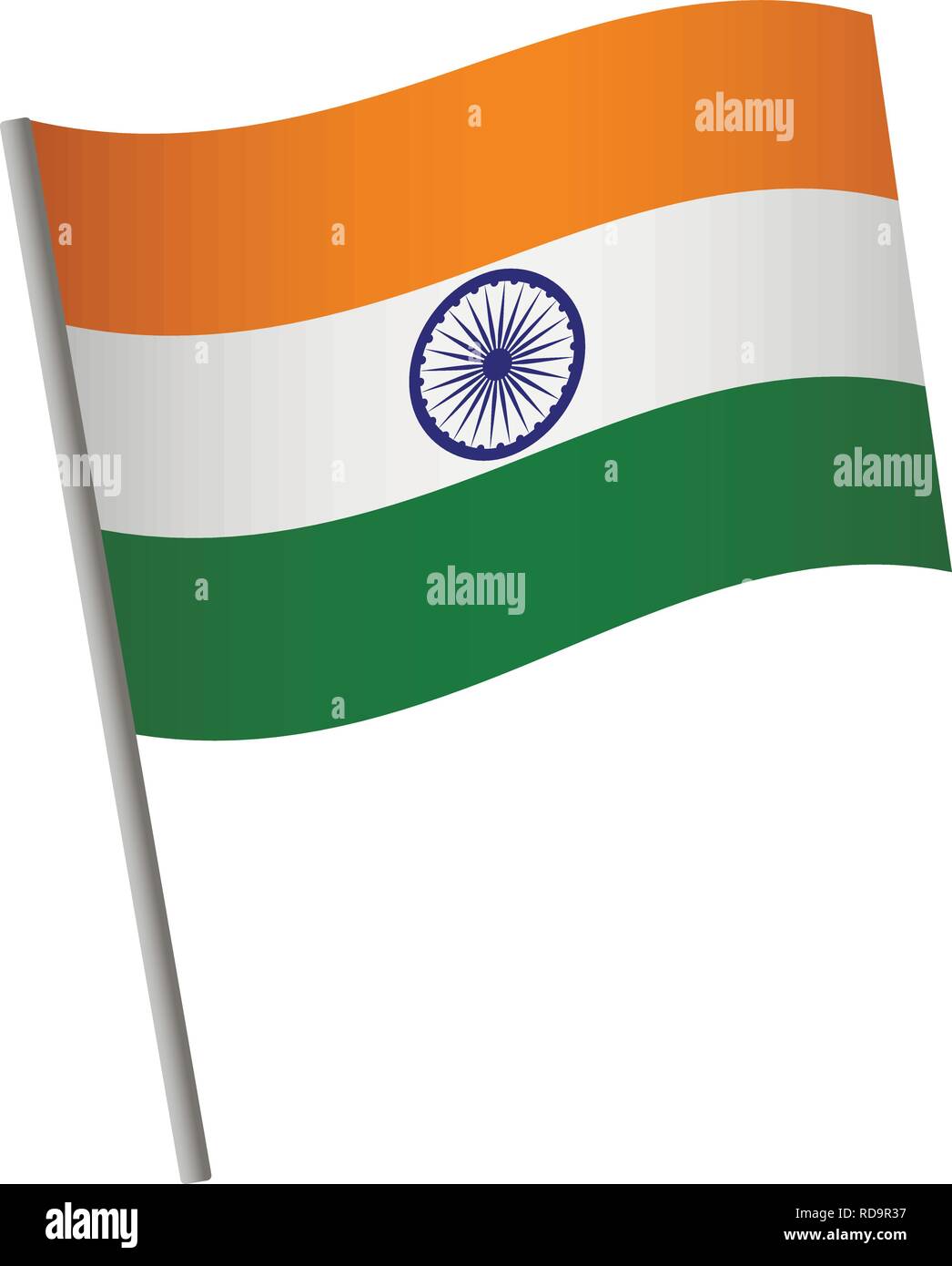 India icona bandiera. Bandiera nazionale dell'India su un palo illustrazione vettoriale. Illustrazione Vettoriale