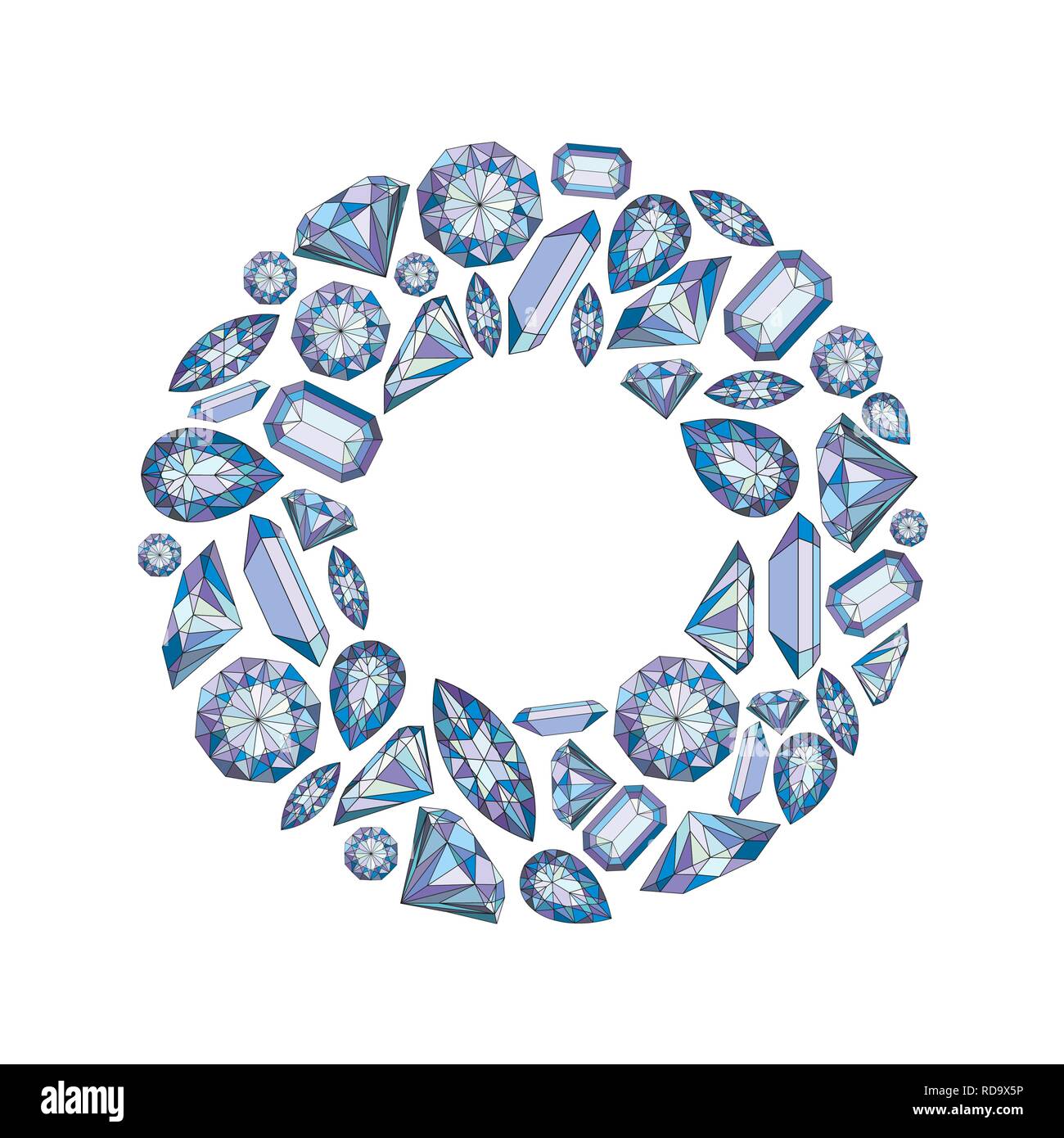 Vettore di corona circolare fama con diamanti e cristalli colorati con sfondo viola gem Illustrazione Vettoriale