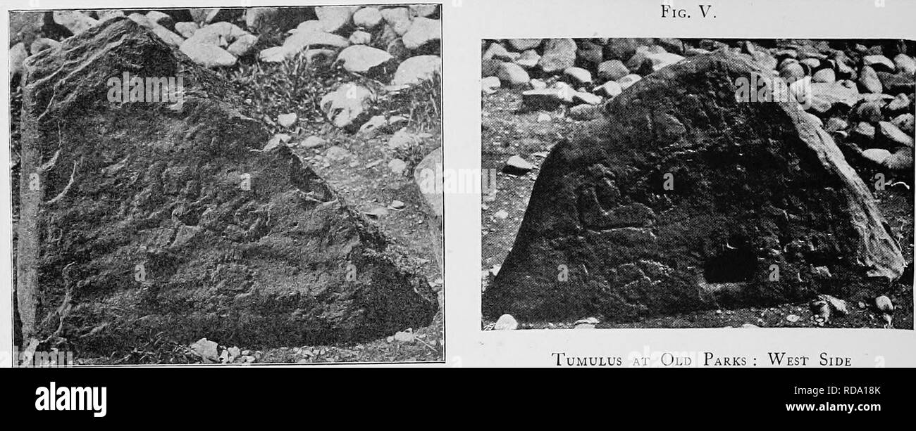 . La storia di Victoria della Contea di Cumberland. Storia naturale. Fig. III. Fig. V.. Tumulo di Old parchi : Est SiDt di pietra No, 3. fuMULUS a Parchi vecchi : lato ovest di pietra n. 4. Fig. IV.. Si prega di notare che queste immagini vengono estratte dalla pagina sottoposta a scansione di immagini che possono essere state migliorate digitalmente per la leggibilità - Colorazione e aspetto di queste illustrazioni potrebbero non perfettamente assomigliano al lavoro originale. Wilson James, Vicario di Dalston. Westminster [A. Constable e Company, Limited] Foto Stock