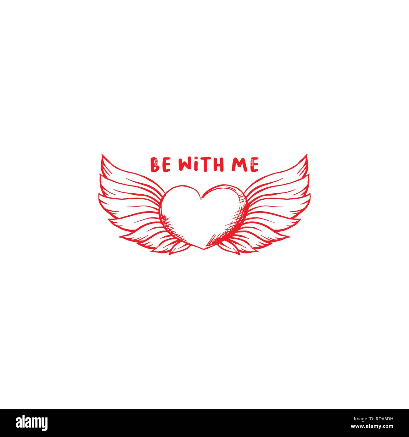 Amore si disegna il vettore Illustrazione a colori. Disegnata a mano ali d'angelo e di fiori di rose clipart isolato. La datazione e il romanticismo doodle schizzo. Il giorno di San Valentino biglietto di auguri cuore Ali Illustrazione Vettoriale