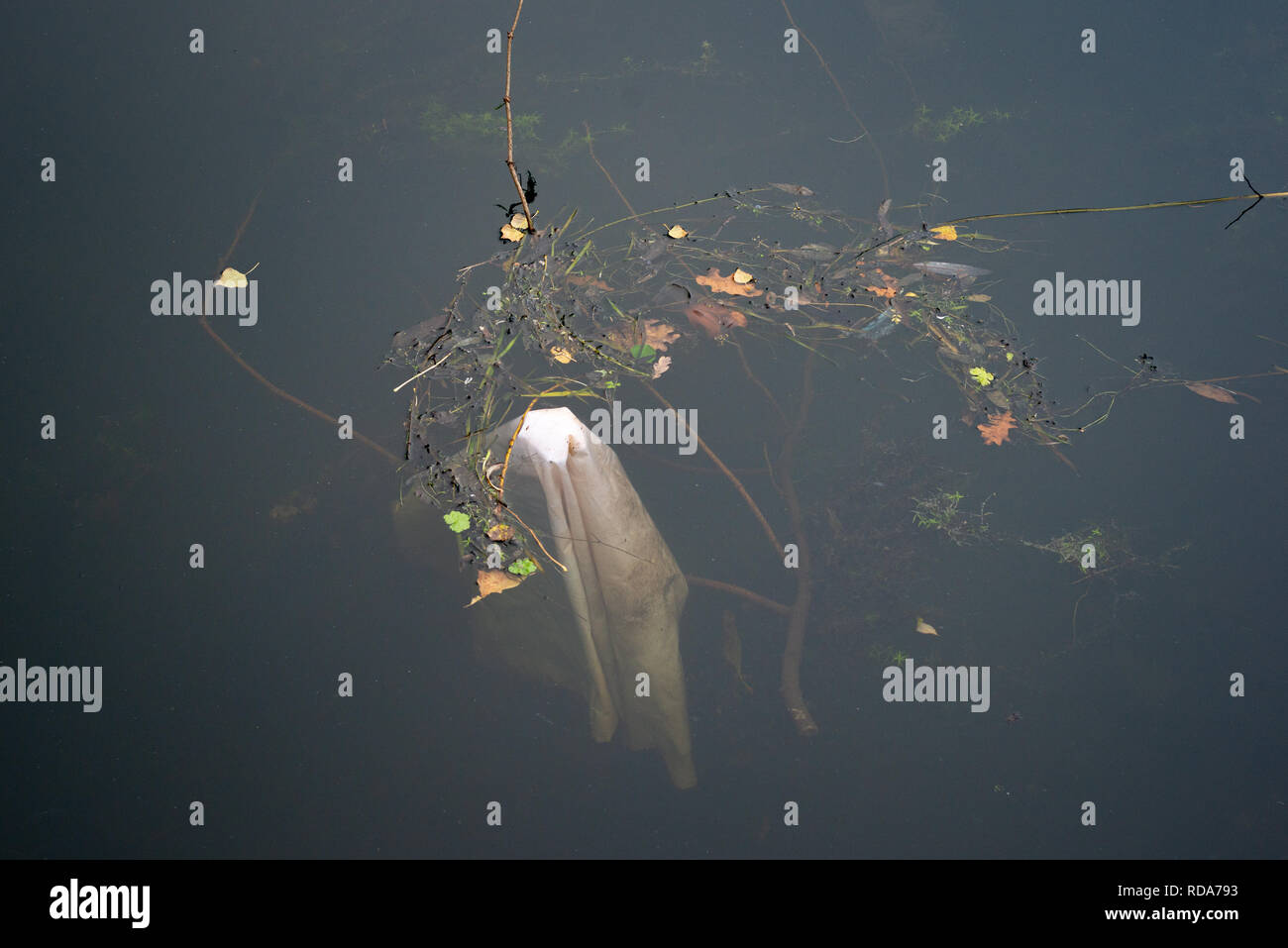 Scartata la spazzatura che si trova lungo il fiume Lea in Londra, Regno Unito Foto Stock