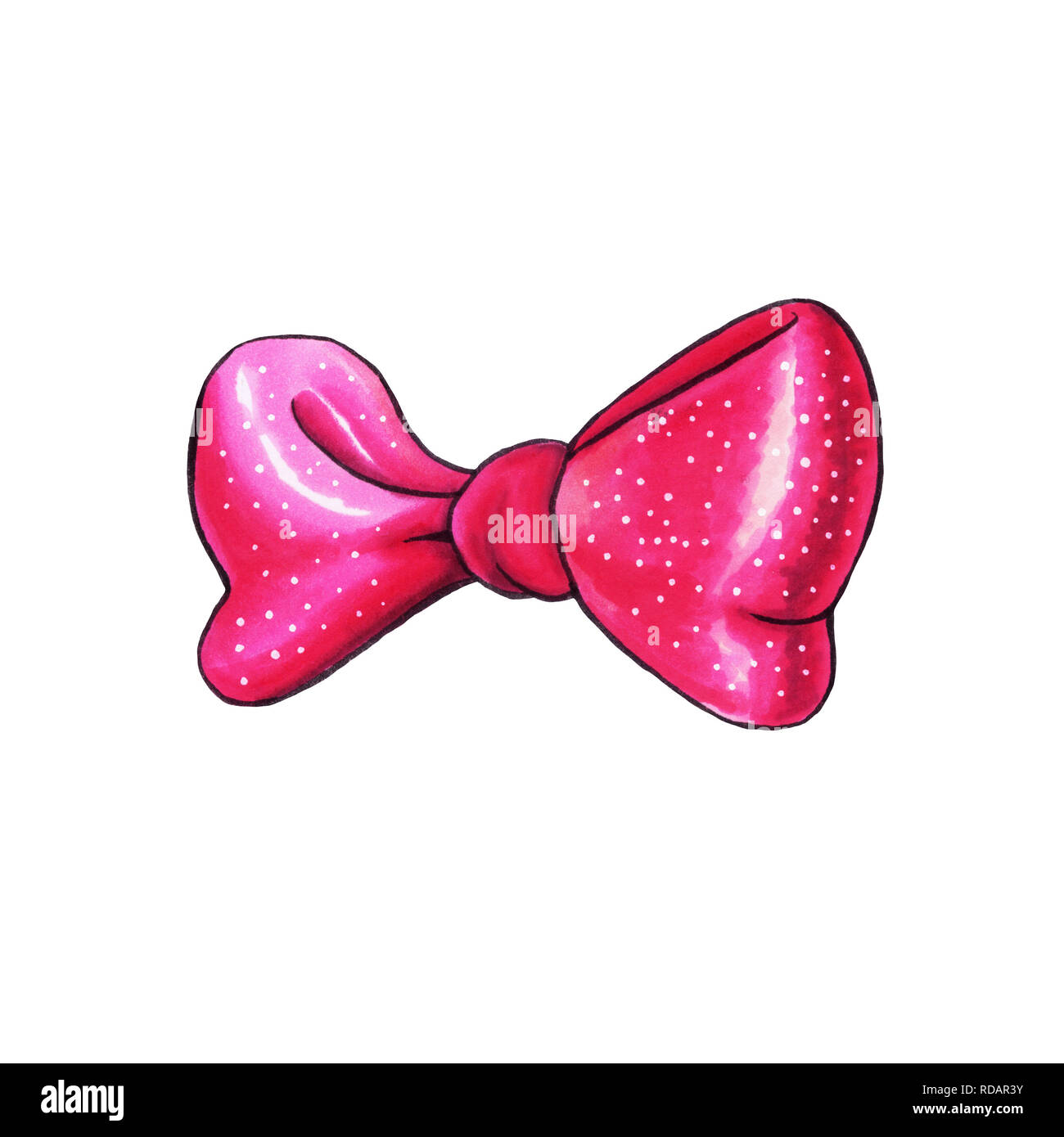 Nastro Rosa knot handdrawn illustrazione raster. Realistico dono viola disegno di prua. Bowknot clipart. Cartoon bow tie-in. Isolato tornante a colori. Doodle accessori per capelli. Banner, biglietto di auguri elemento di design Foto Stock