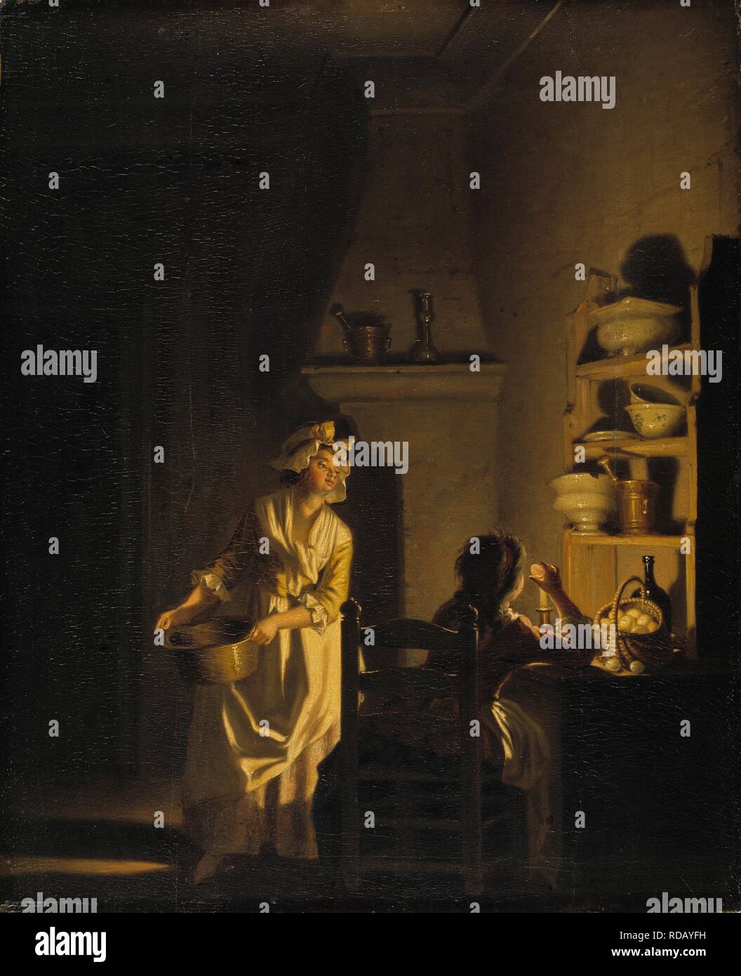 Uova di test. Interno di una cucina. Museo: Nationalmuseum di Stoccolma. Autore: Hilleström, Pehr. Foto Stock