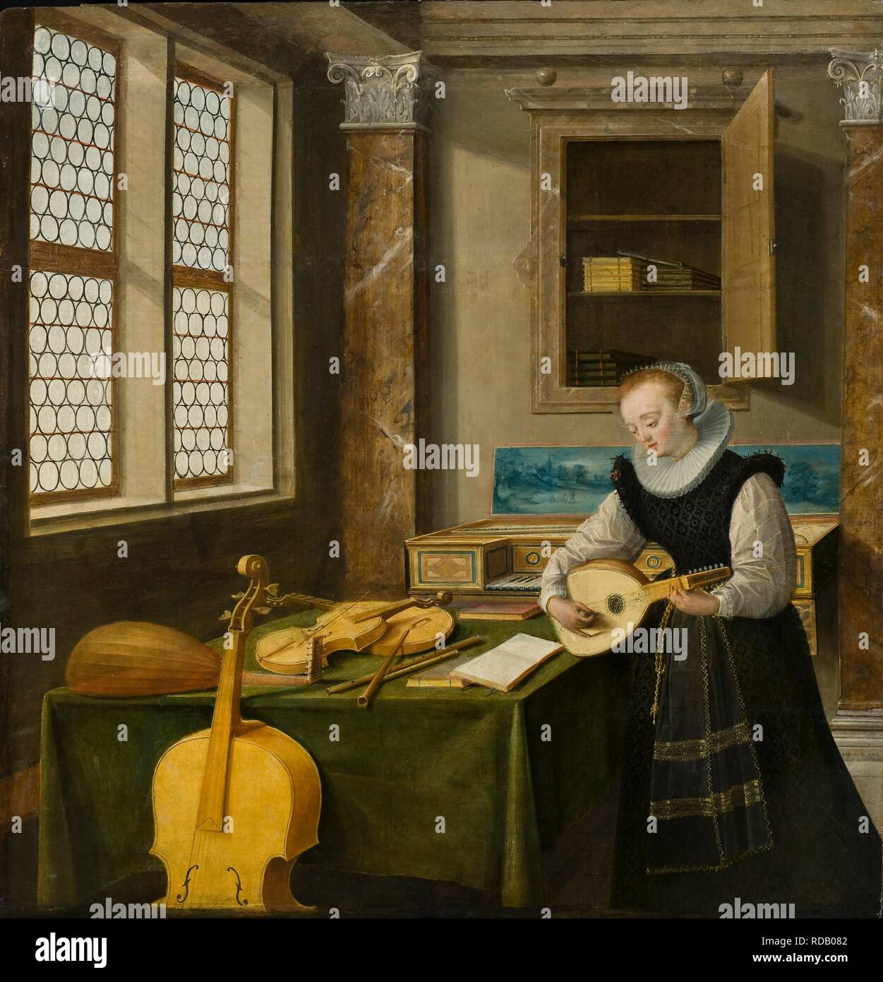 Signora che suona il liuto. Museo: Nationalmuseum di Stoccolma. Autore: Steenwyck, Hendrick van, il giovane. Foto Stock