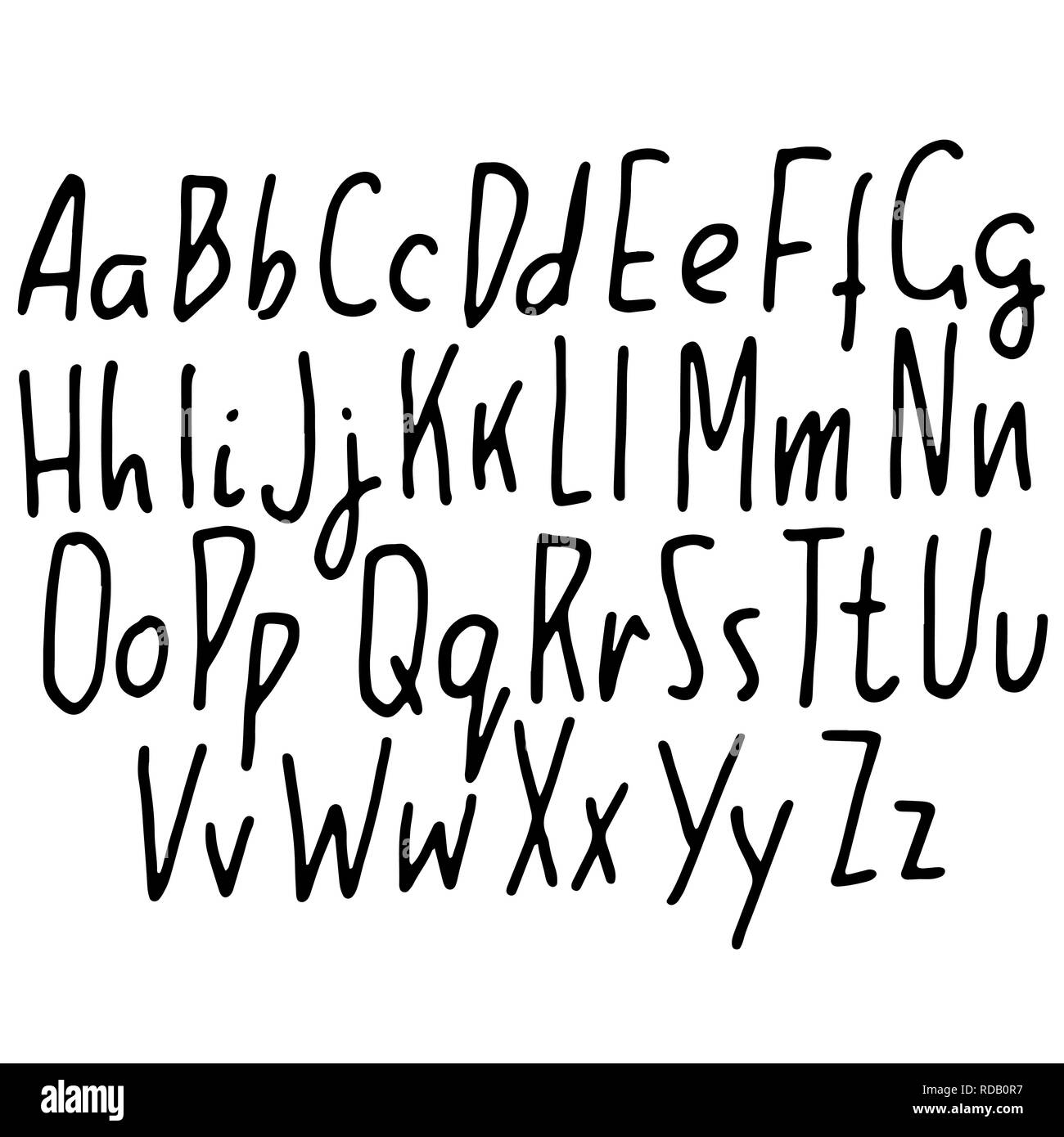 Doodle semplice grunge font. Disegnata a mano letterss. Tipografia illustrazione vettoriale. Illustrazione Vettoriale