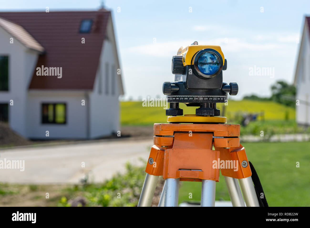 Land Survey measurement - teodolite dispositivo di misurazione Foto Stock