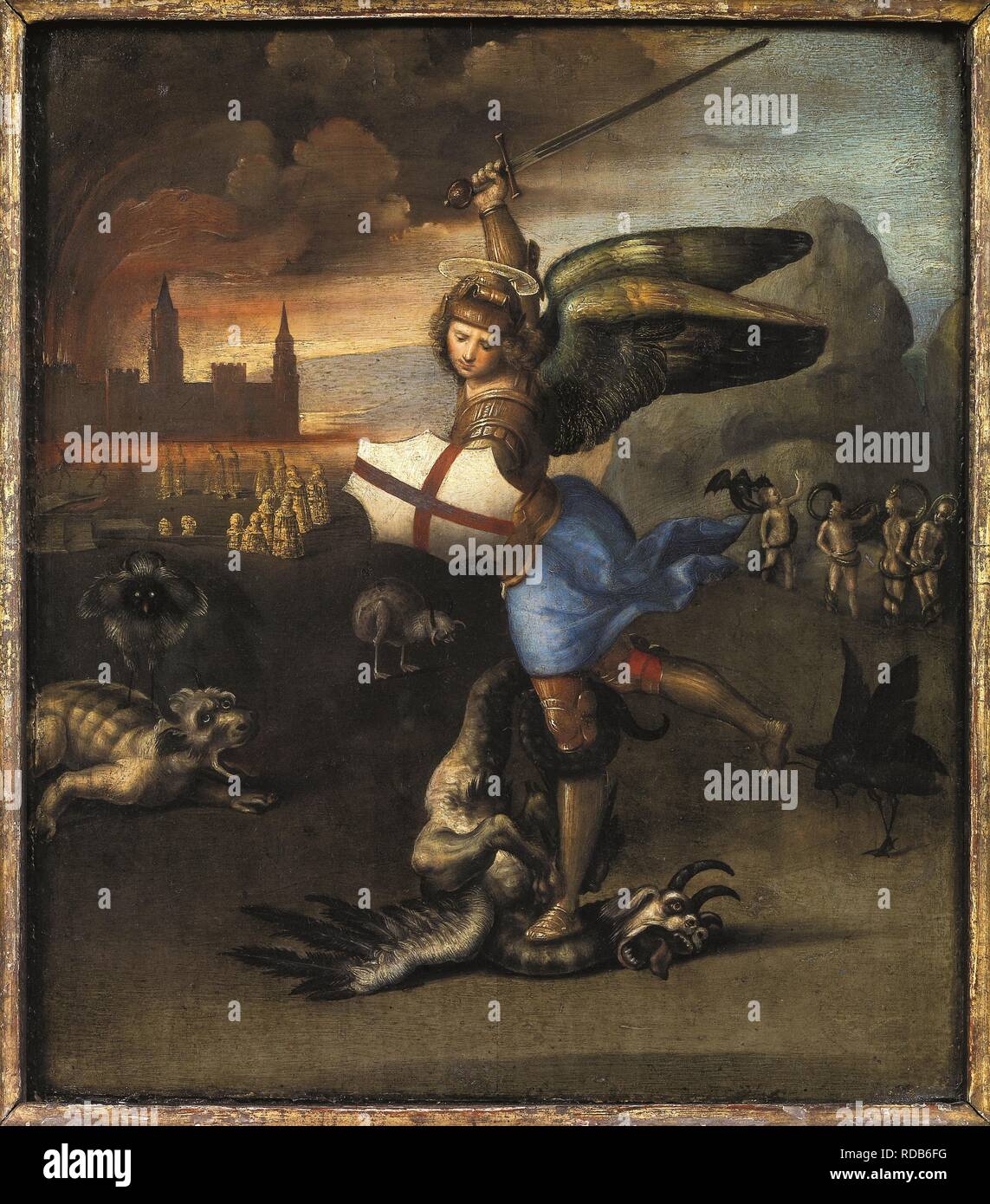 San Michele e il drago. Museo: Musee du Louvre di Parigi. Autore: Raphael (Raffaello Sanzio da Urbino). Foto Stock
