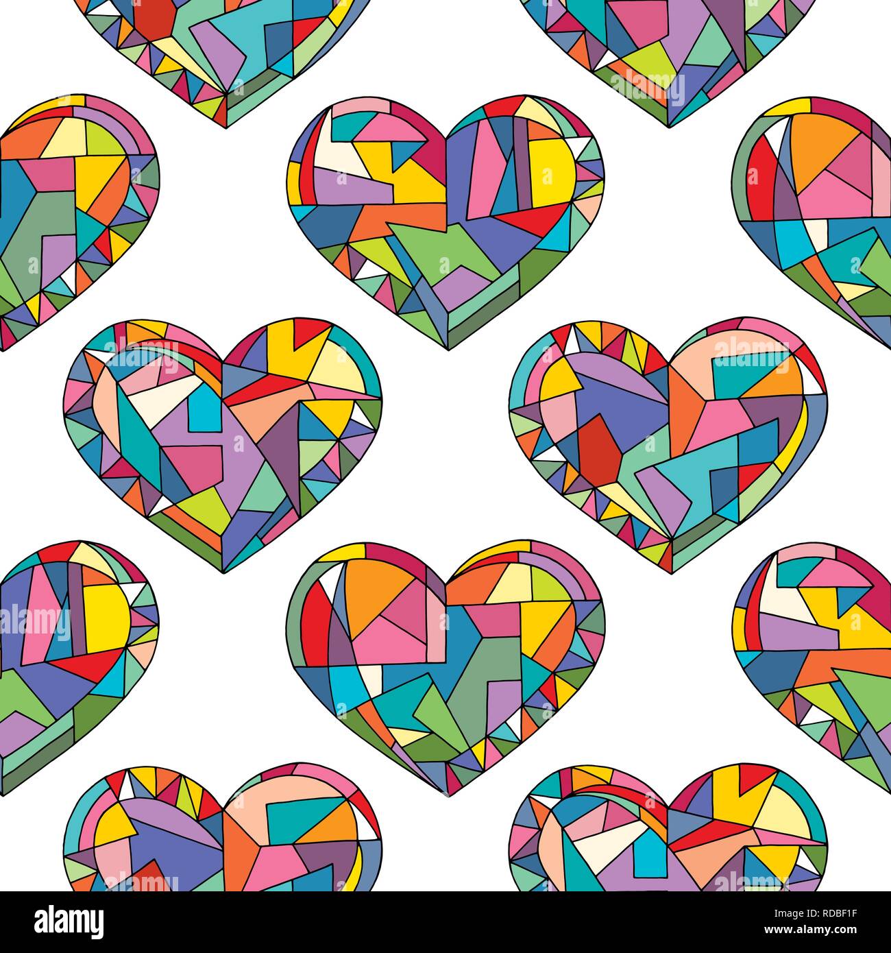 Cuori disegnati a mano vector seamless pattern. Il giorno di San Valentino vacanze sfondo in stile moderno. Amore texture geometriche per la superficie di progettazione, tessile, wra Illustrazione Vettoriale