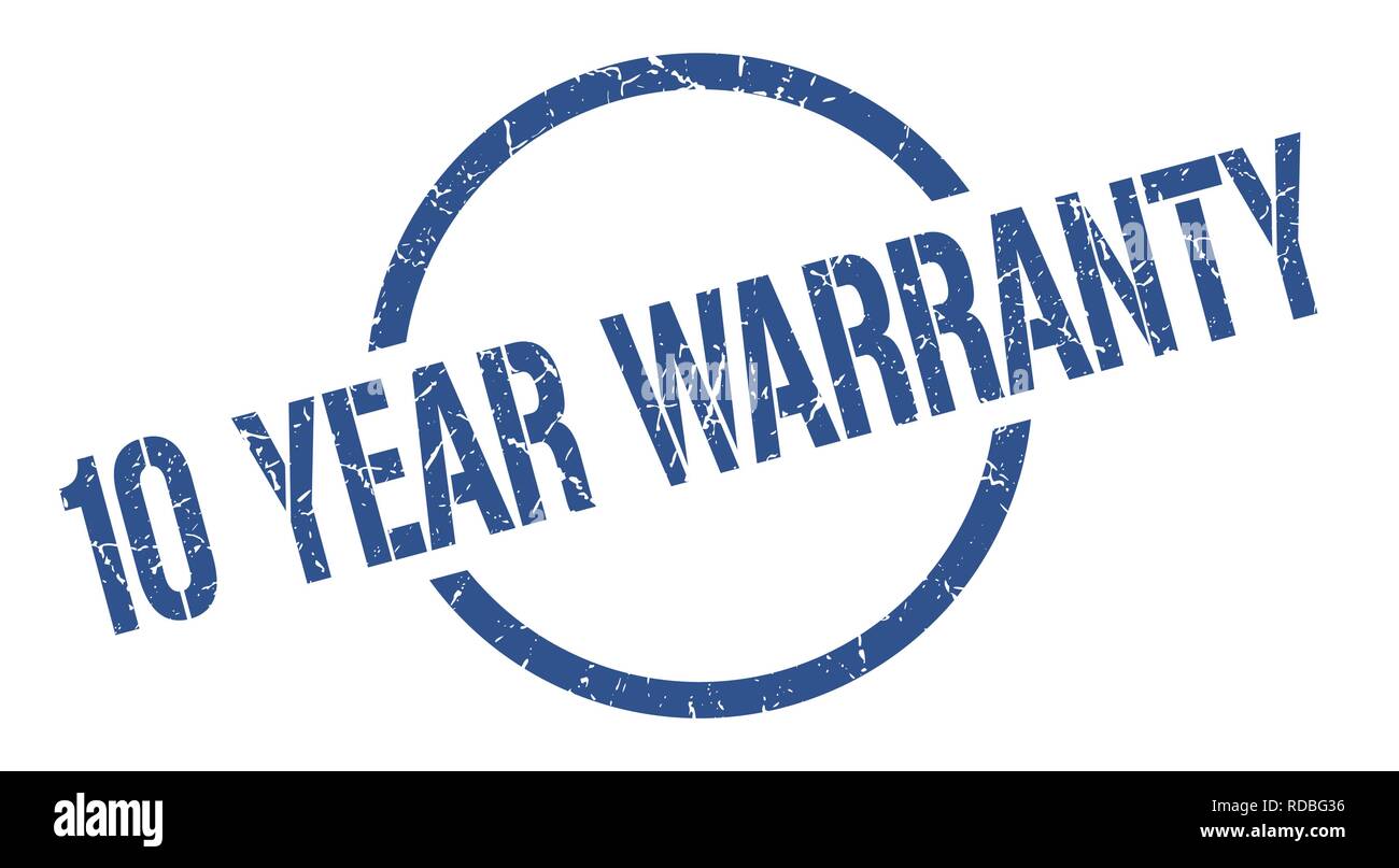 Dieci anni di garanzia blu timbro rotondo Illustrazione Vettoriale