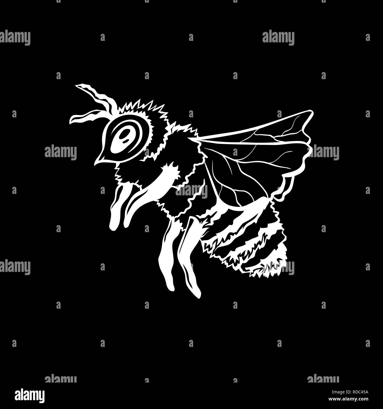 Il miele delle api, Outline Logo Design. In gesso bianco sul contorno della lavagna nera dello sfondo. Illustrazione Vettoriale