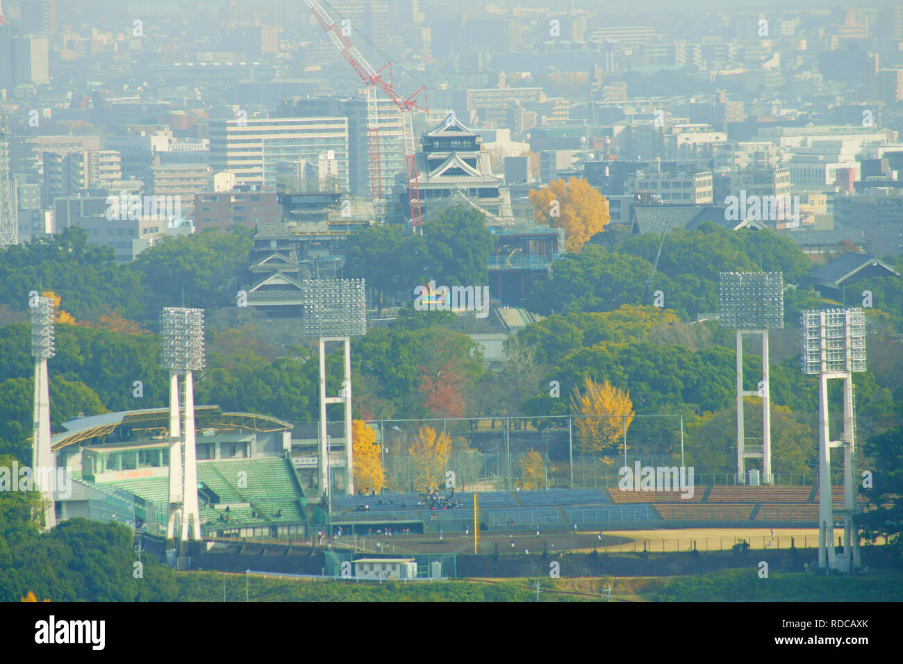 Castello di Kumamoto in riparazione, Prefettura di Kumamoto, Giappone Foto Stock