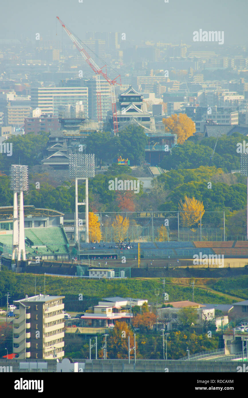 Castello di Kumamoto in riparazione, Prefettura di Kumamoto, Giappone Foto Stock