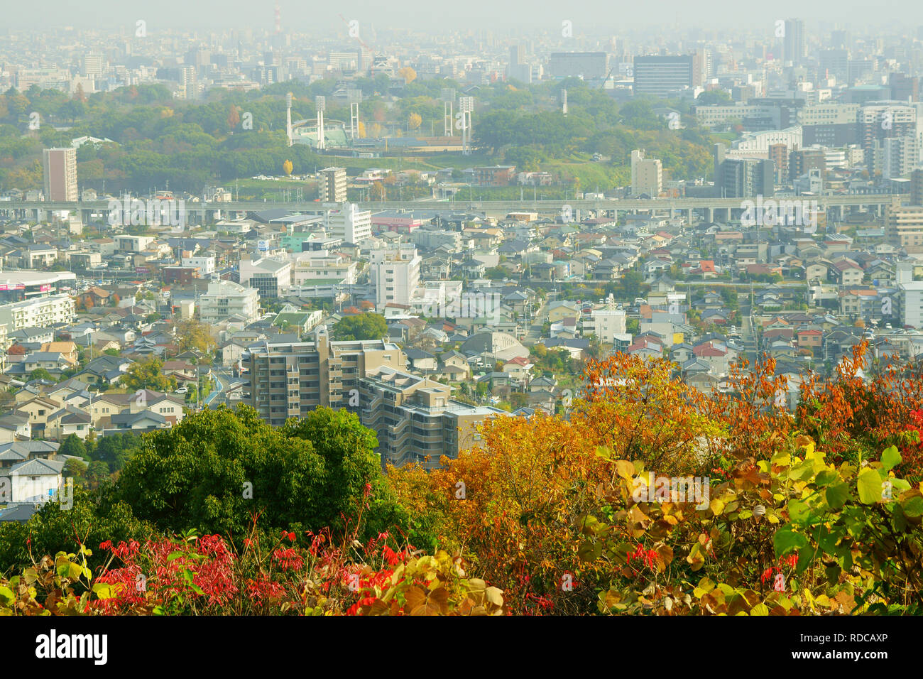 Castello di Kumamoto e Kumamoto City Hall in riparazione, Prefettura di Kumamoto, Giappone Foto Stock