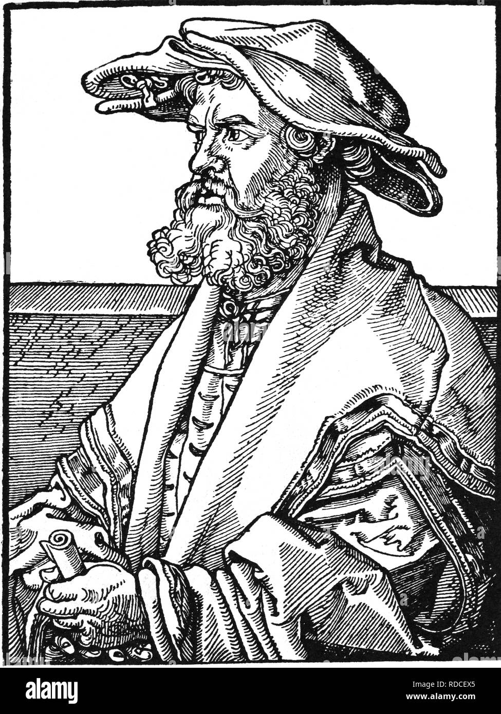 Eobanus Helius Hessus (1488-1540). Il tedesco poeta latino e successivamente di un umanista luterano. Incisione di A. Durer, 1526. Foto Stock