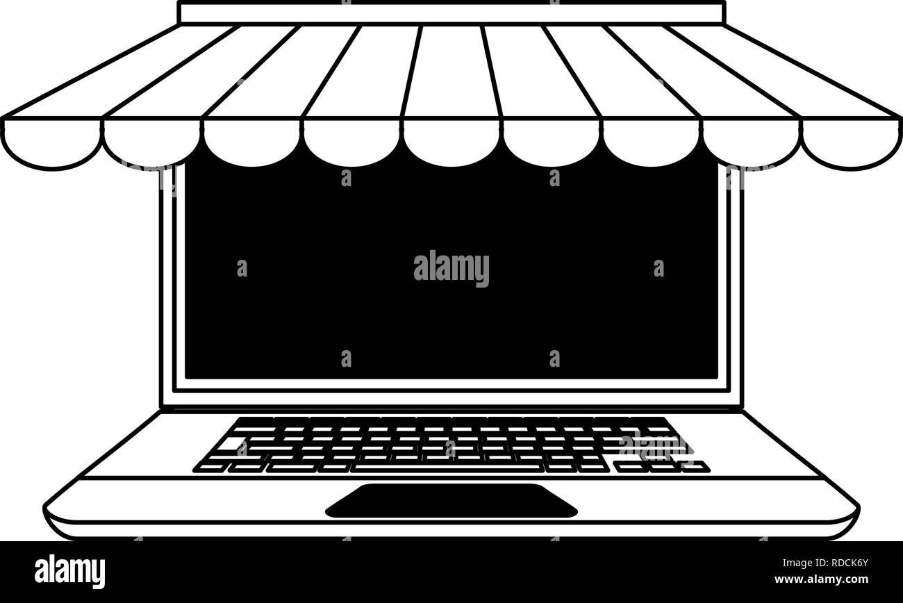 Online store con il computer portatile Illustrazione Vettoriale