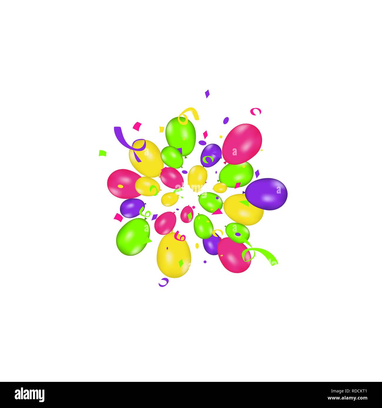 Composizione di colori del vettore realistica e palloncini colorati  coriandoli burstisolated su sfondo bianco. Palloncini isolato. Per  compleanno biglietti di auguri o altri disegni Immagine e Vettoriale - Alamy