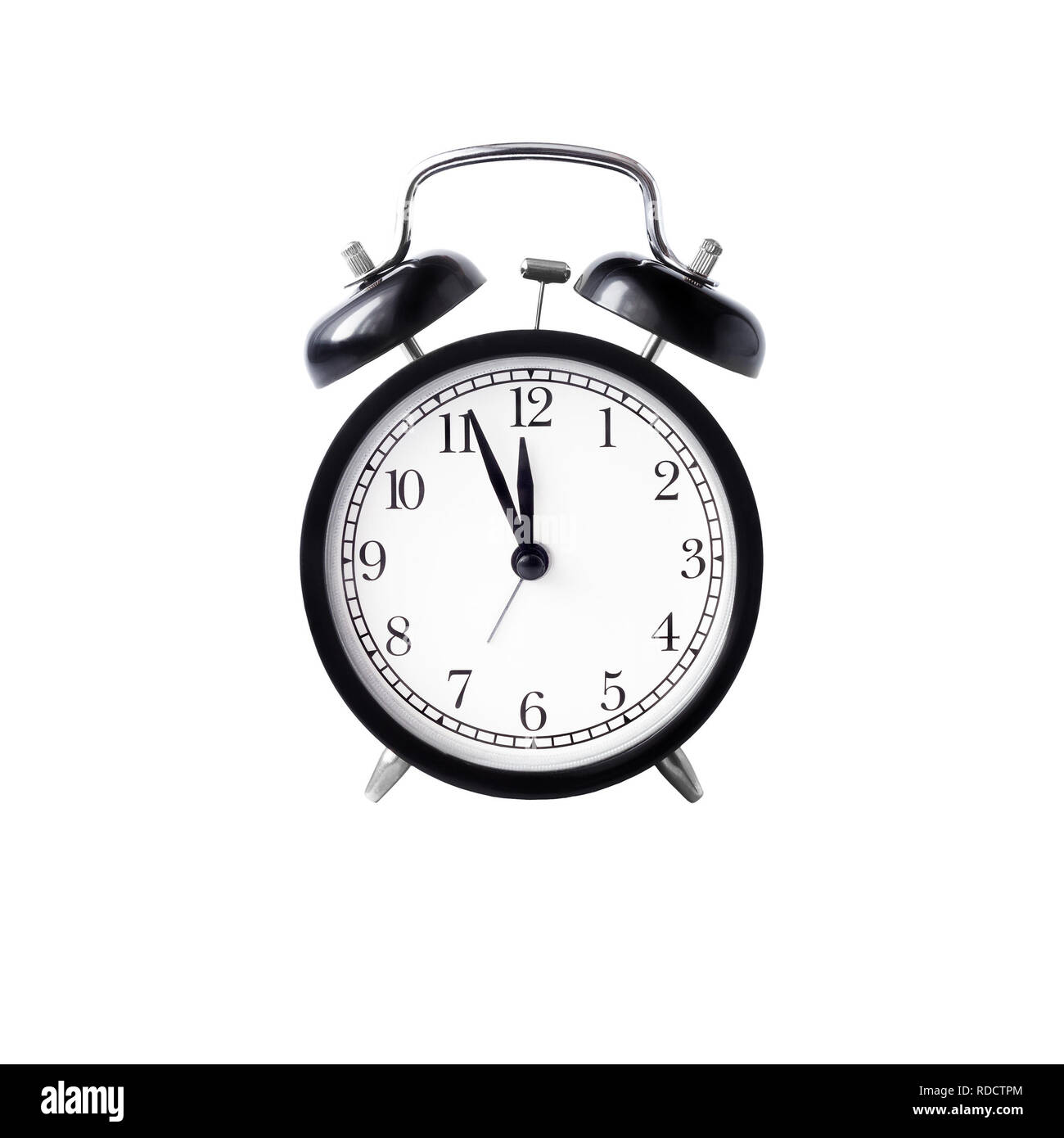 Allarme nero orologio con quadrante bianco contro uno sfondo bianco isolato Foto Stock Allarme nero orologio con quadrante bianco contro uno sfondo bianco isolato Foto Stock
