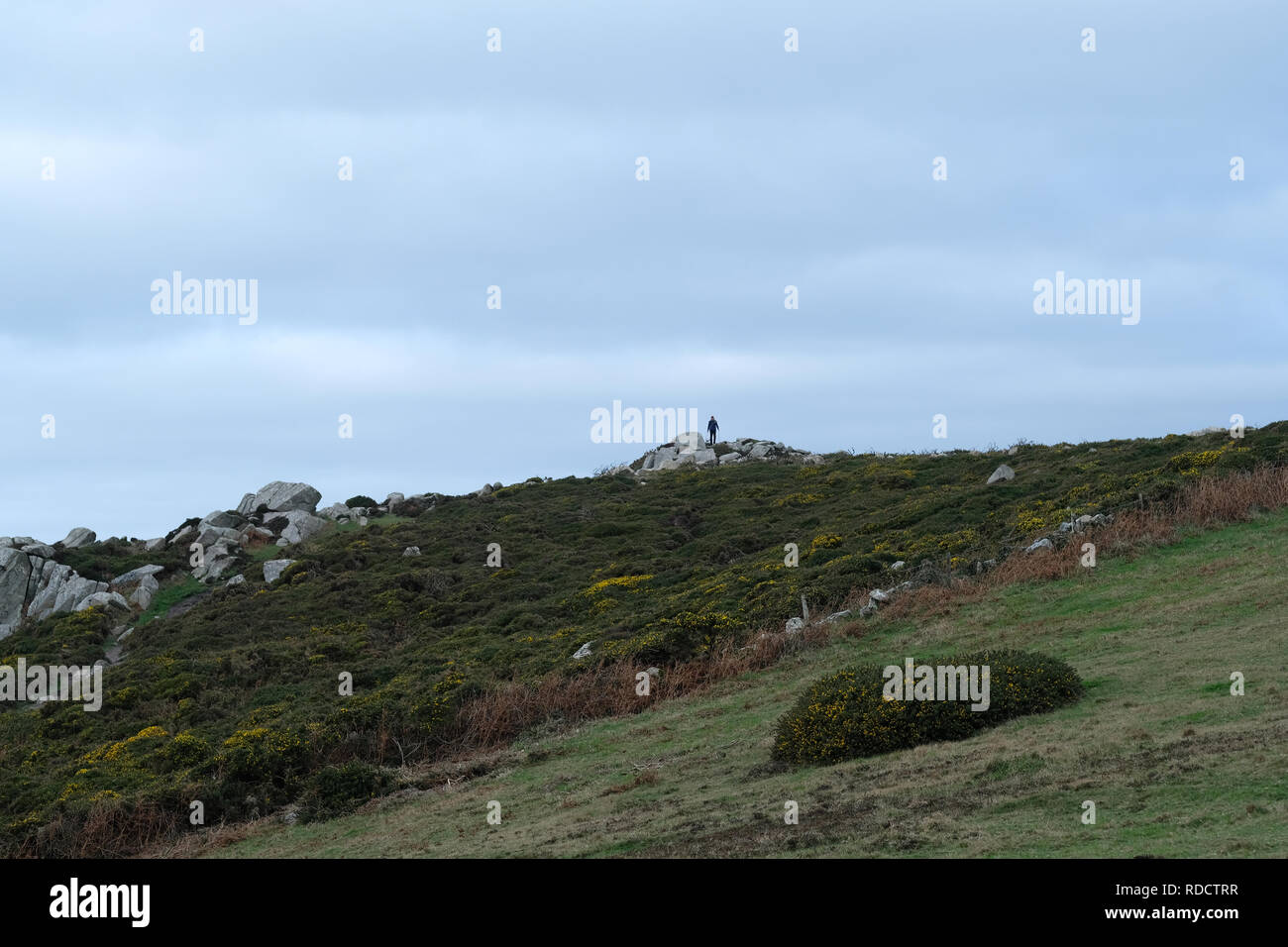 Una figura della distanza in un paesaggio in Cornovaglia. Foto Stock