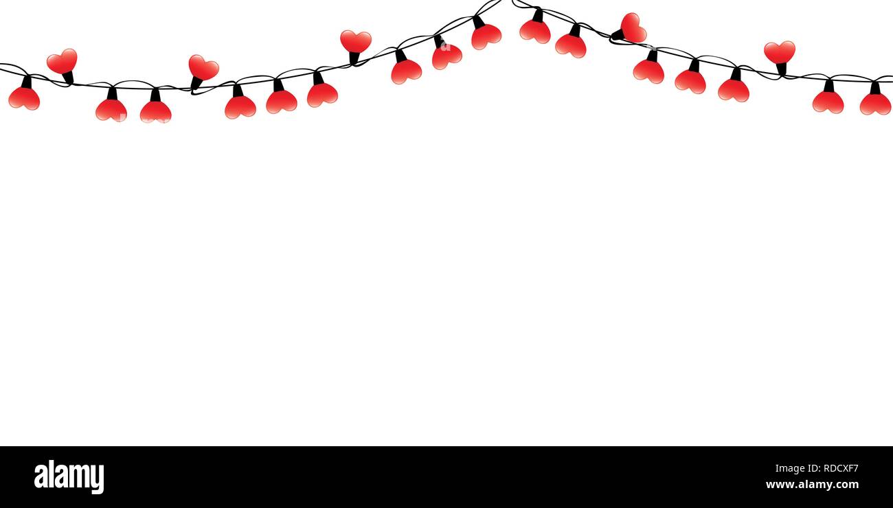 Rosso a forma di cuore le luci fairy isolati su sfondo bianco illustrazione vettoriale EPS10 Illustrazione Vettoriale