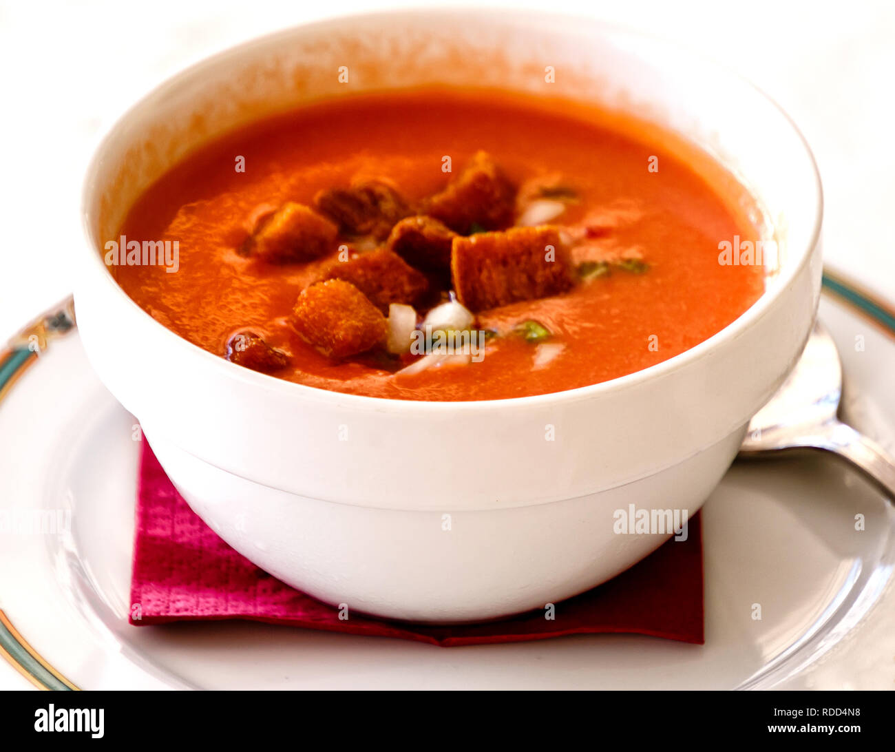 Spagnolo a freddo tradizionale Zuppa Gazpacho, un classico refrigerate zuppa di purea di verdure fresche, proviene dal sud della Spagna. Foto Stock