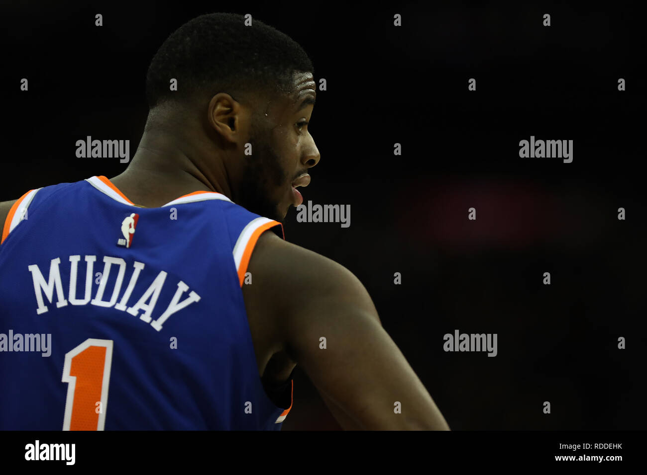 Londra, Regno Unito. Il 17 gennaio 2019, l'O2 Arena, Londra, Inghilterra; NBA Gioco di Londra, Washington Wizards contro New York Knicks; Emmanuel Mudiay dei New York Knicks Credit: Azione Plus immagini di sport/Alamy Live News Foto Stock