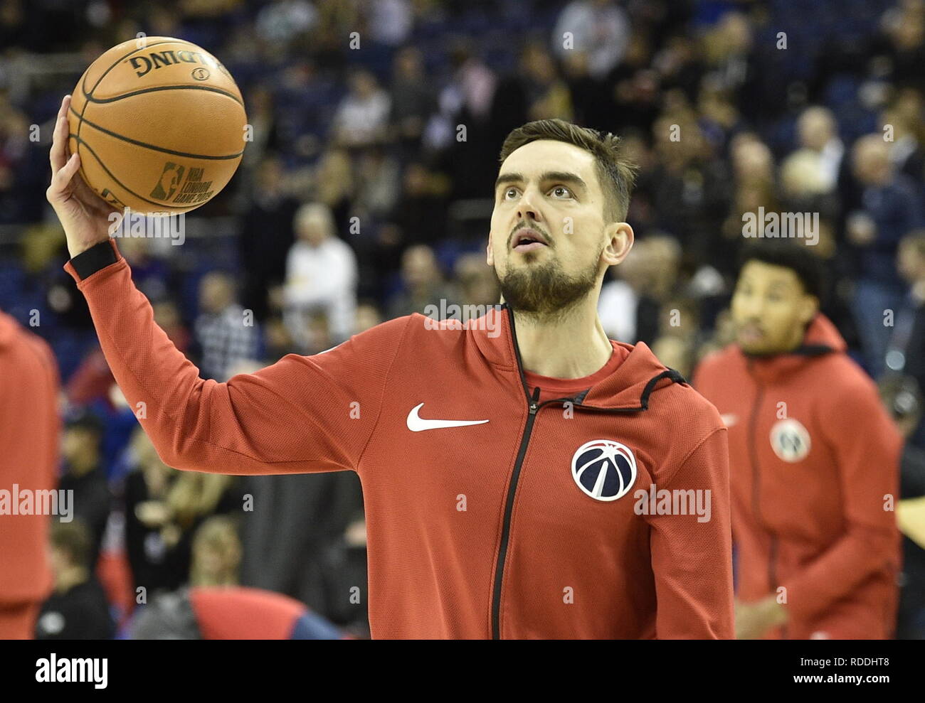 Londra, Regno Unito. Xvii gen, 2019. Tomas Satoransky (Washington) è in fase di riscaldamento prima di NBA corrispondenza tra le procedure guidate di Washington e New York Knicks il 17 gennaio 2019, a Londra, Gran Bretagna. Credito: David Svab/CTK foto/Alamy Live News Foto Stock