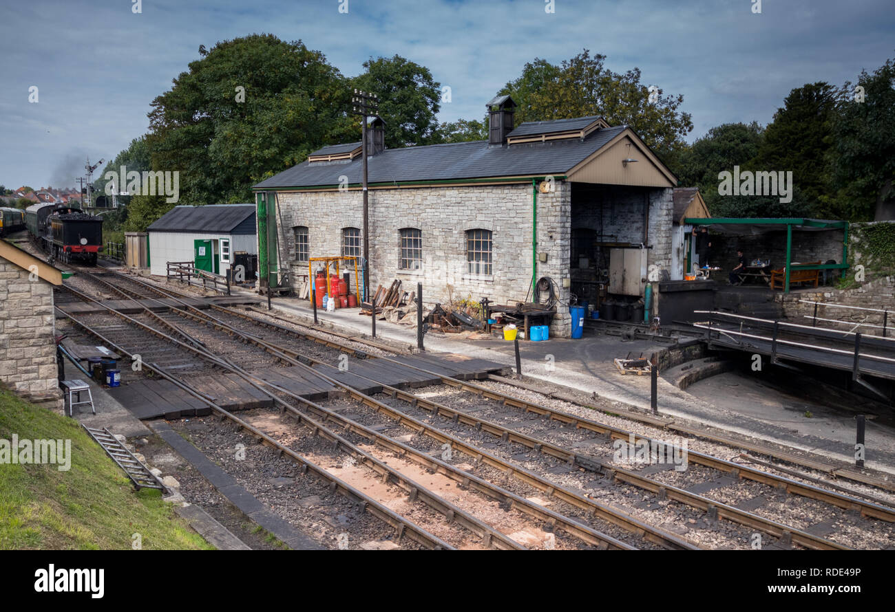 Swanage Railway Engineering sede, Swanage, Dorset, Regno Unito Foto Stock