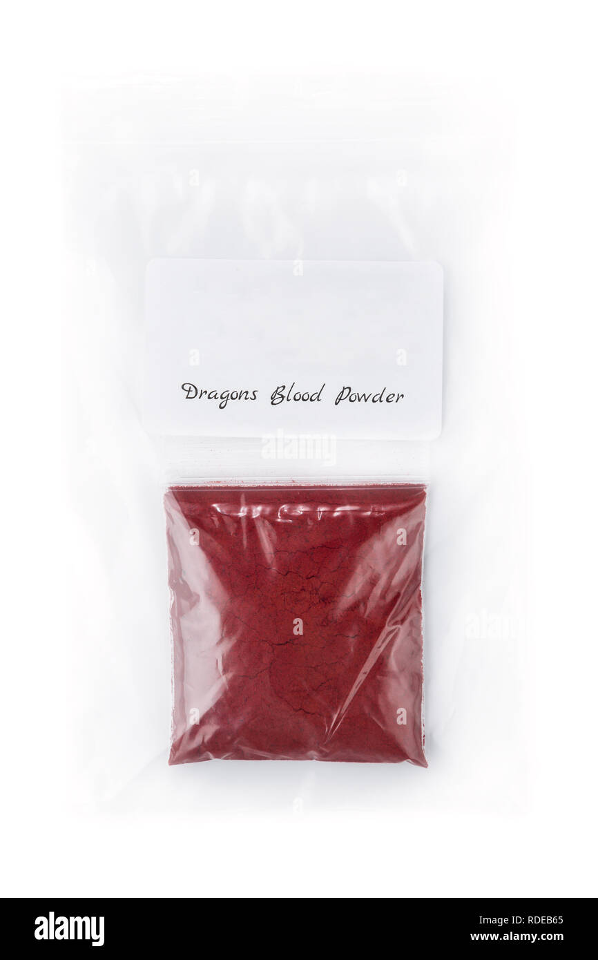 Drago di sangue di resina in polvere in sacchetto Foto Stock