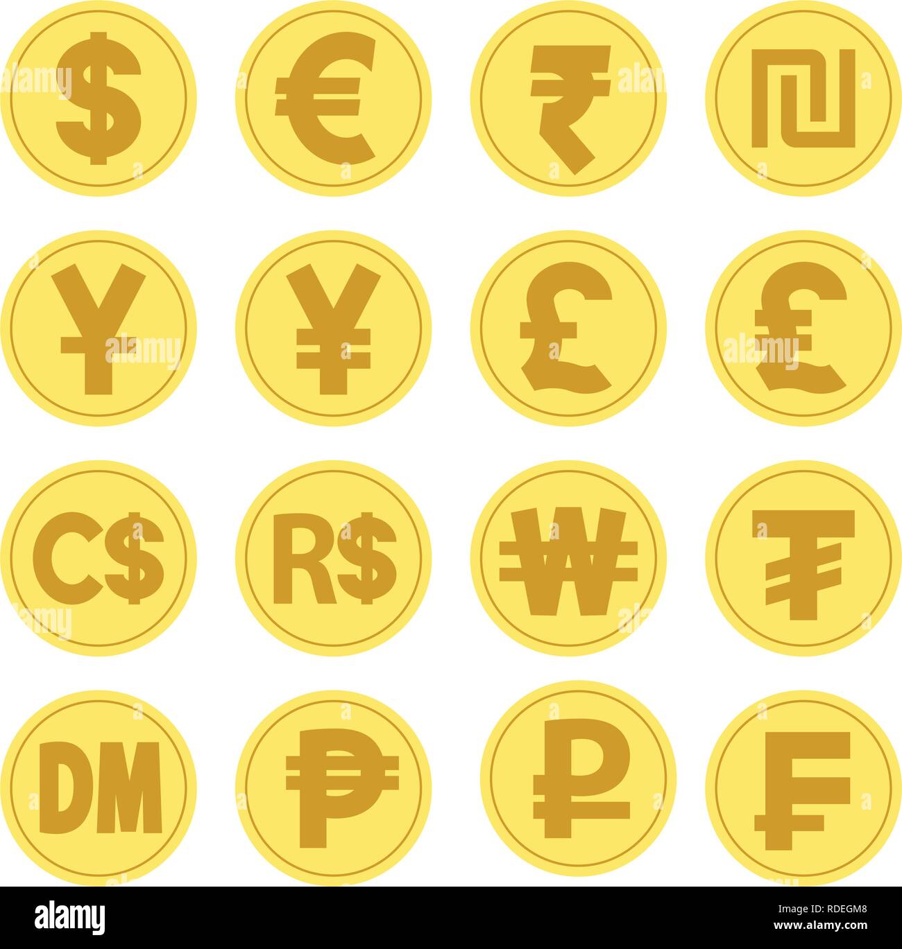 Illustrazione Vettore. le monete per tassi di cambio valuta. Concetto di finanza. Illustrazione Vettoriale