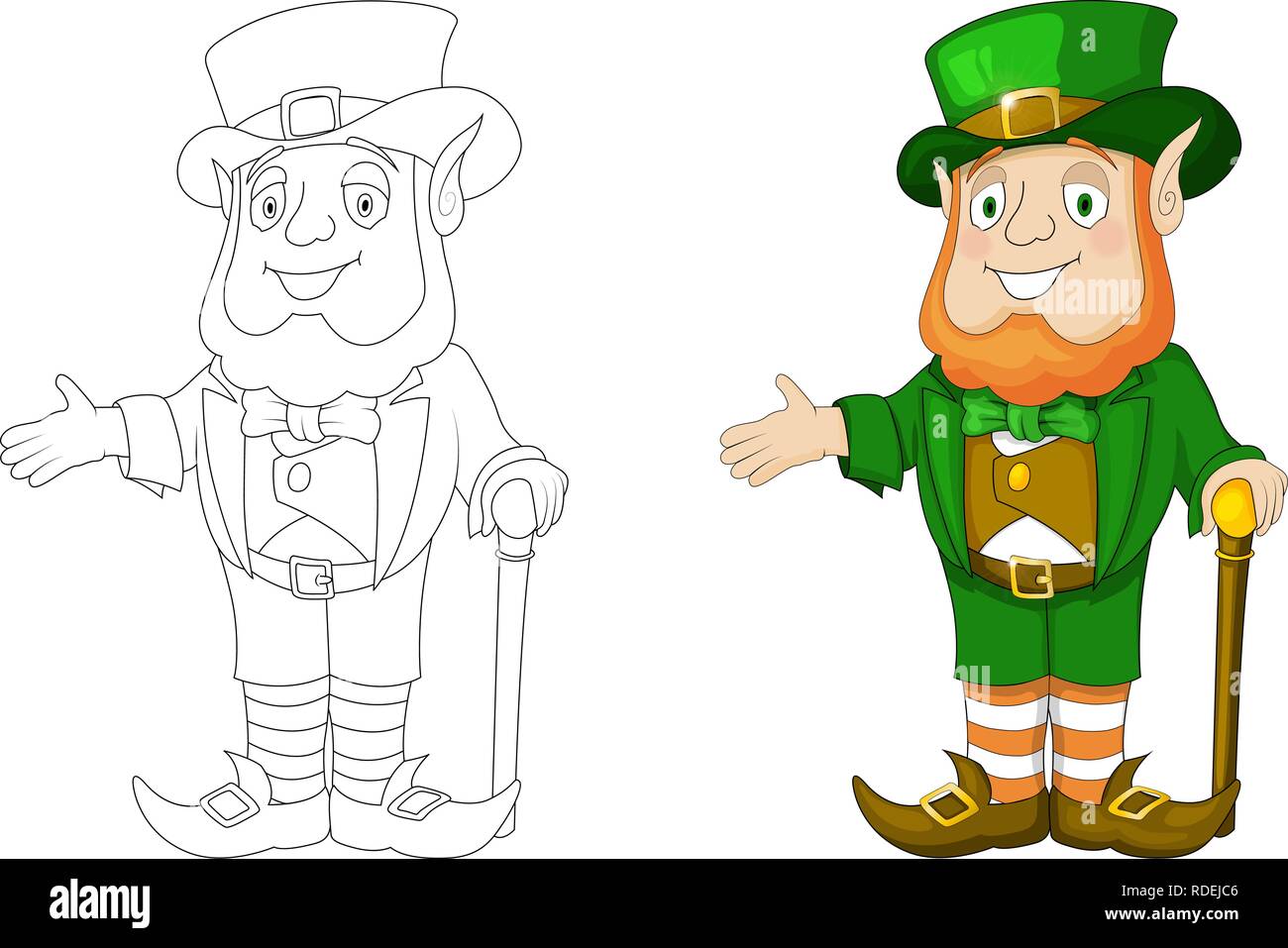 Cartoon Leprechaun in verde tonaca cappotto e top hat presente qualcosa Illustrazione Vettoriale