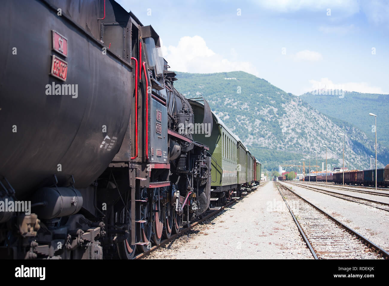 Il vecchio treno a vapore alla stazione ferroviaria di Nova Gorica, in Slovenia Foto Stock