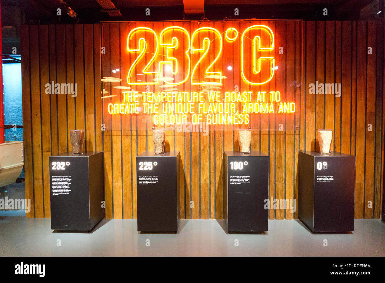 232 gradi segno della temperatura presso il Magazzino Guinness Brewery a Dublino, Irlanda, 15 gen 2019. Foto Stock