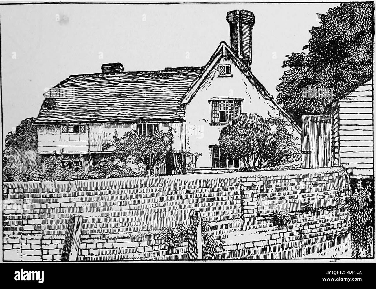 . La storia di Victoria della contea di Hertford. Storia naturale. EDWINSTREE centinaio Molto HADHAM Perry Green è una frazione a circa 2 miglia a sud-est del villaggio di molto Hadham. La chiesa di San Tommaso è stato costruito nel 1853 ed è una cappella della facilità alla chiesa parrocchiale. La scuola si trova a sud di esso. Hoglands a Perry Green è un piccolo inizio del XVII secolo casa colonica di legname, parzialmente meteo-imbarcati e parzialmente intonacata; i tetti sono piastrellate. La casa è di due piani e sottotetti, e alla fine è a sbalzo un camino di sottili mattoni rossi, con due quadrati impegnato alberi disposti diagonalmente. T Foto Stock